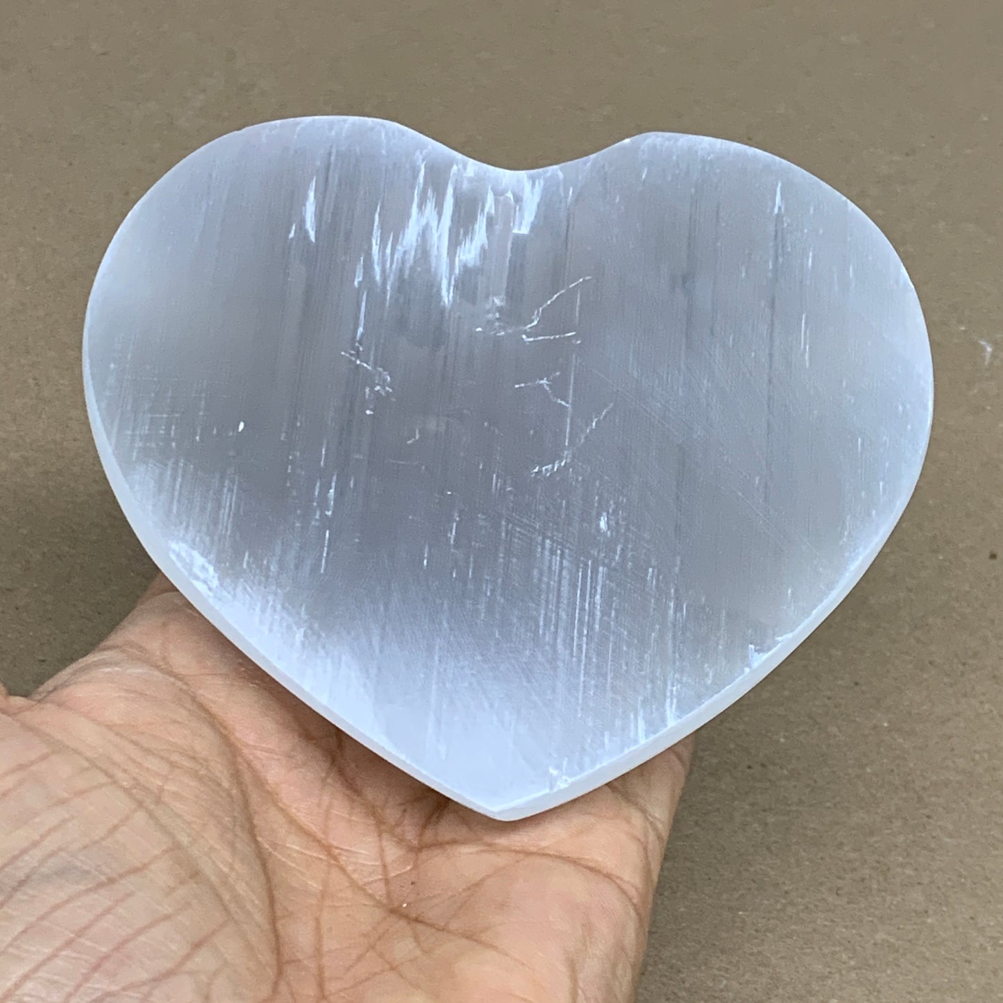 0.85 lbs, 4"x4.3"x1.2", Selenite Half Puffy Heart Crystals, Satin Spar, B36255