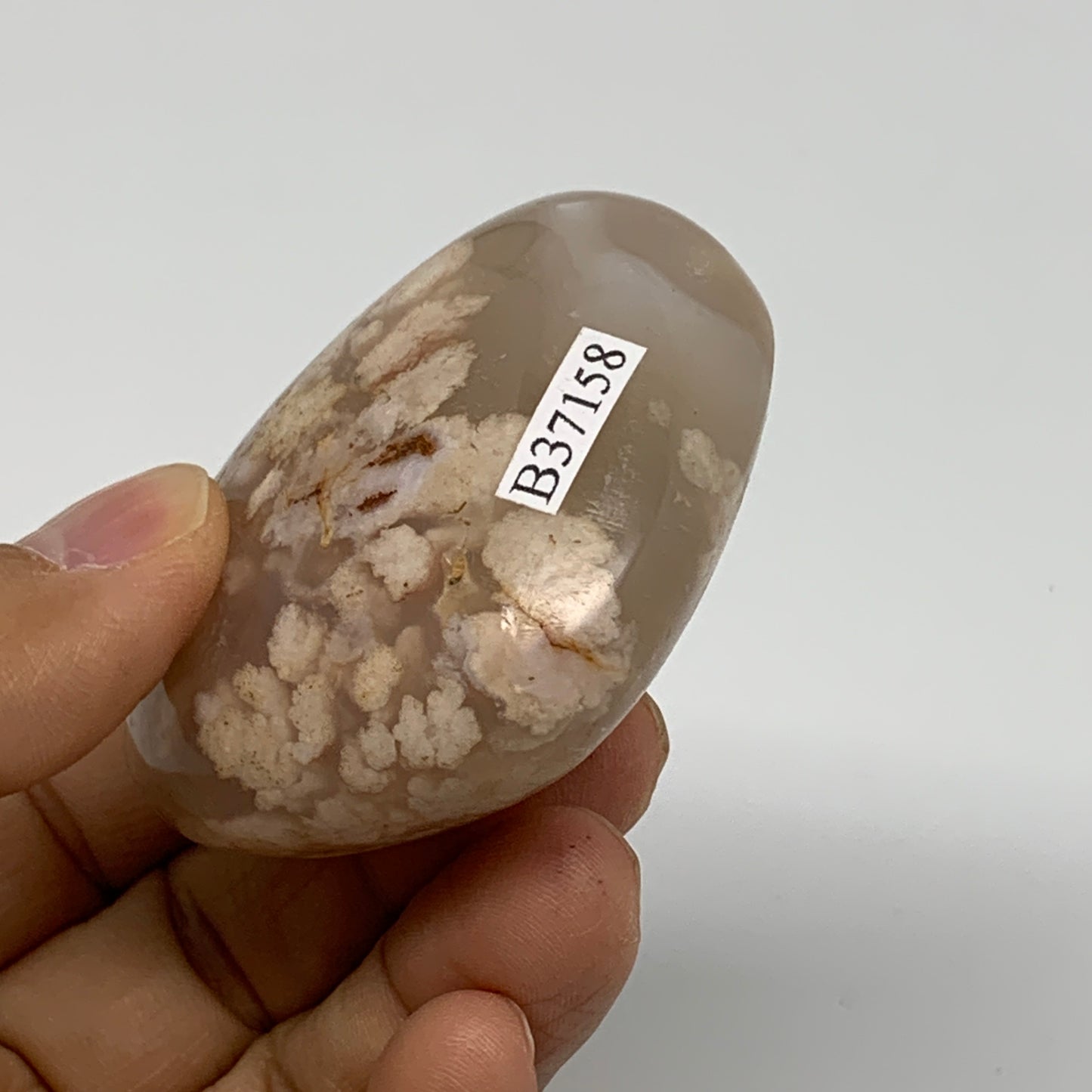 0.22 lbs, 1.9"x2.3"x1", Cherry Blossom Flower Agate Heart Crystal, B37158