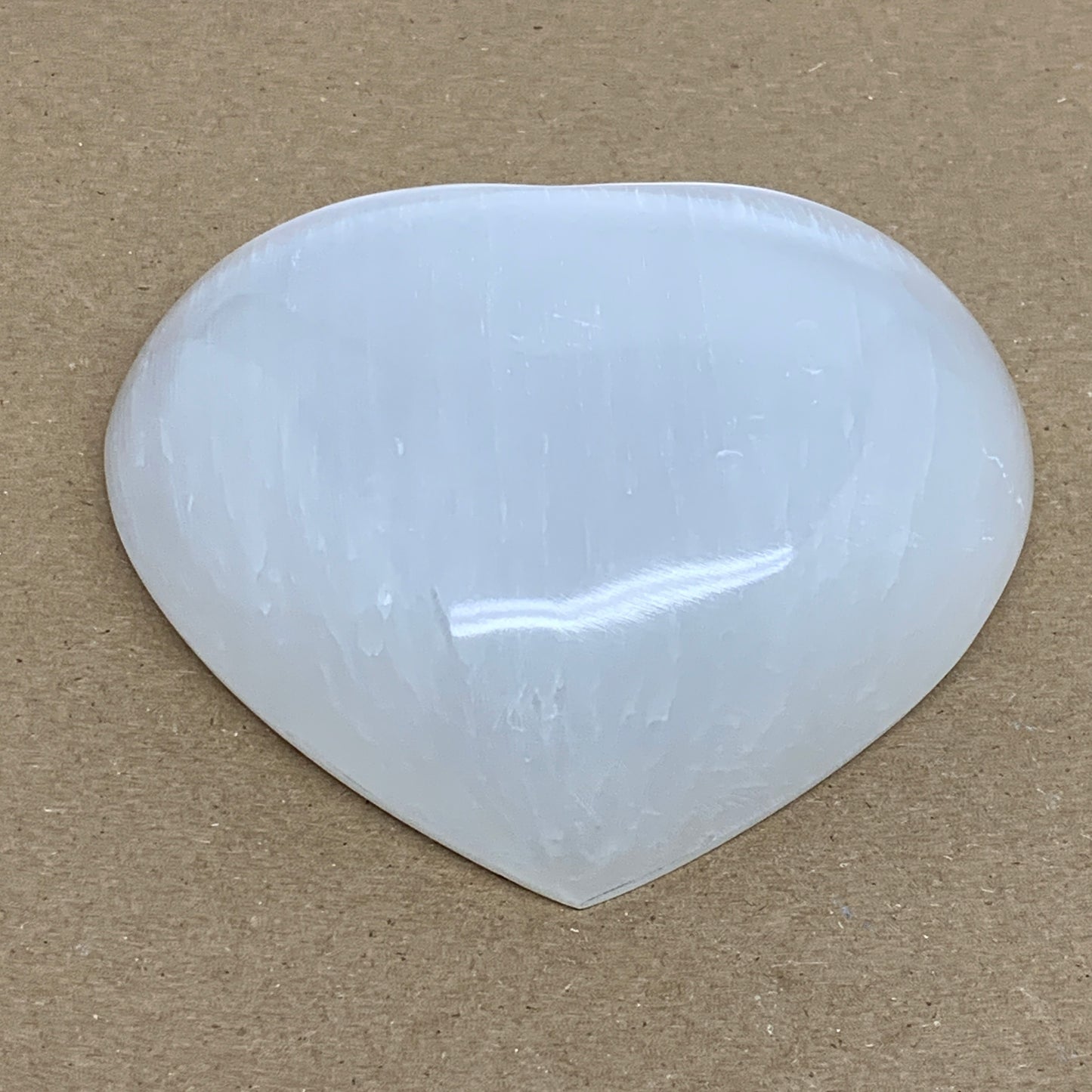 0.85 lbs, 4"x4.3"x1.2", Selenite Half Puffy Heart Crystals, Satin Spar, B36255