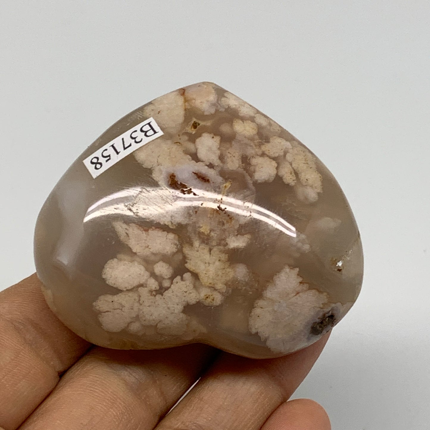 0.22 lbs, 1.9"x2.3"x1", Cherry Blossom Flower Agate Heart Crystal, B37158