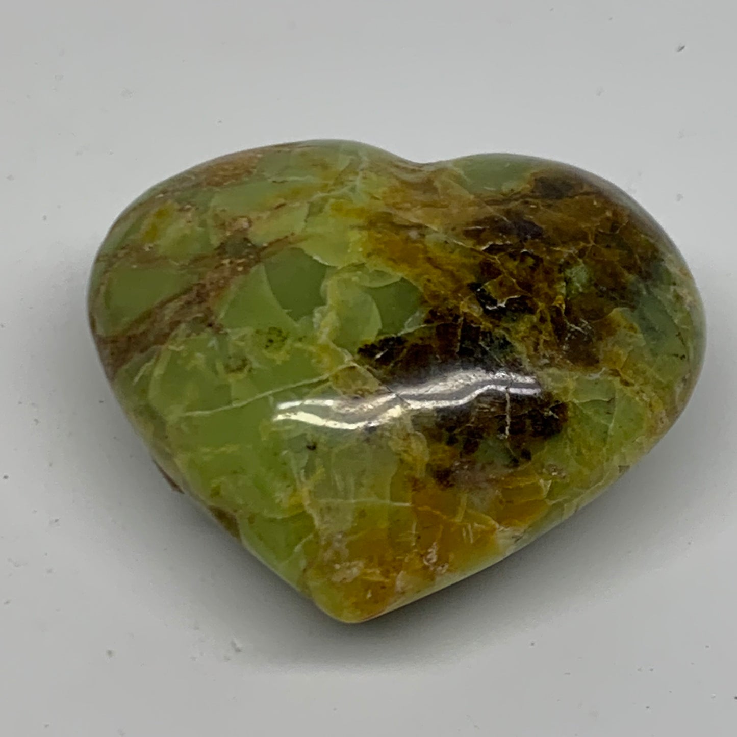 0.41 lbs, 2.7"x3"x1.5", Green Opal Heart Polished Gemstone Crystal, B37994