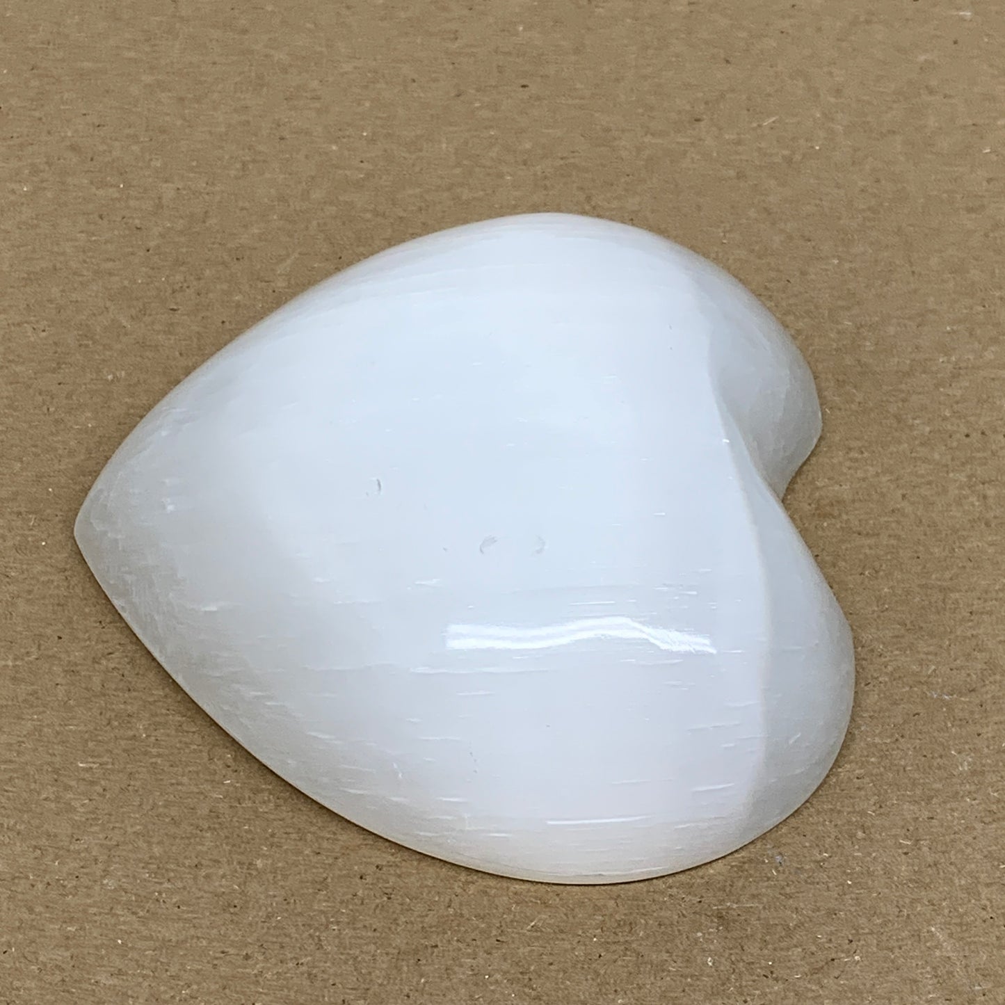 0.85 lbs, 4"x4.3"x1.2", Selenite Half Puffy Heart Crystals, Satin Spar, B36255