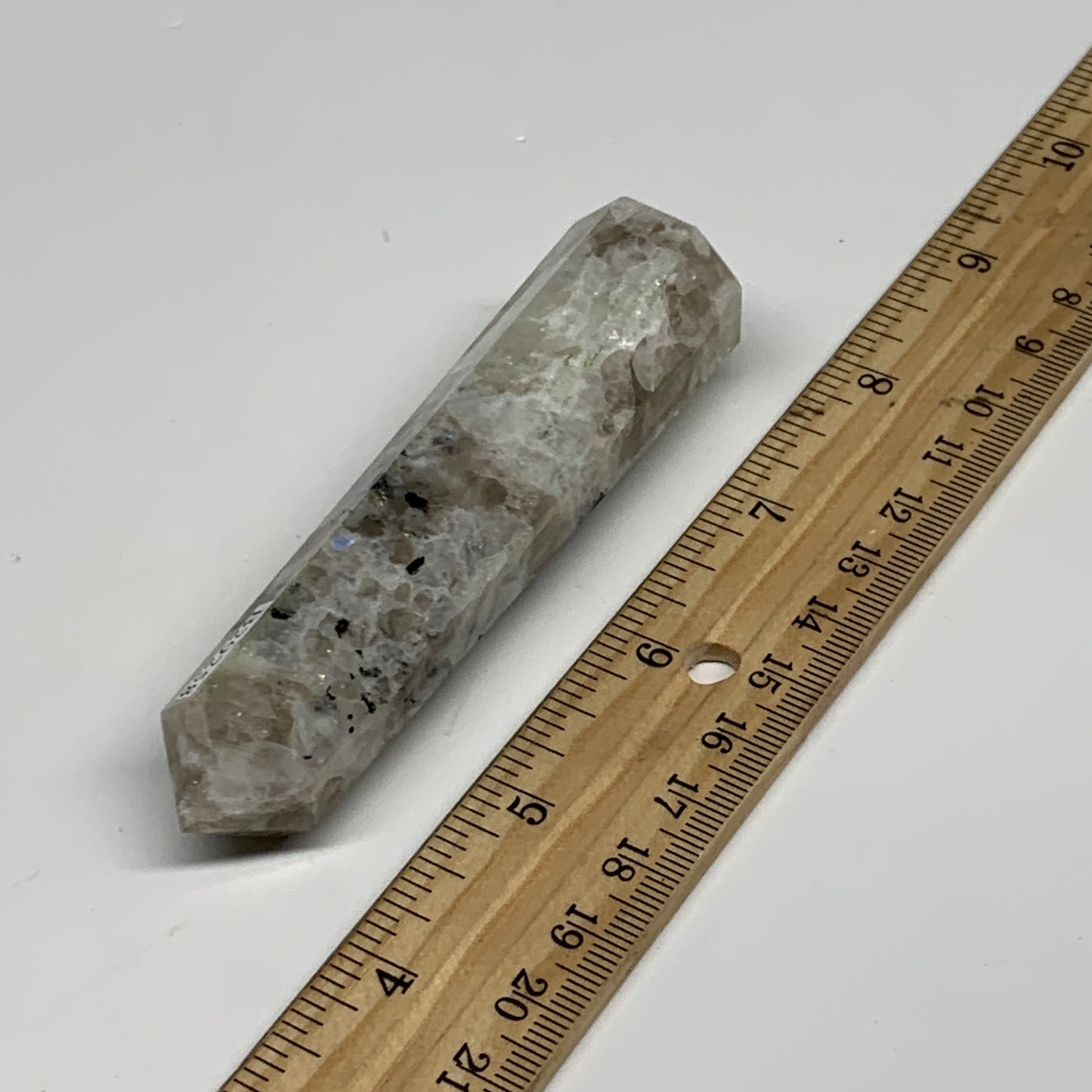 92.5g, 3.8"x1", Rainbow Moonstone Tower Obelisk Point Crystal @India, B29258