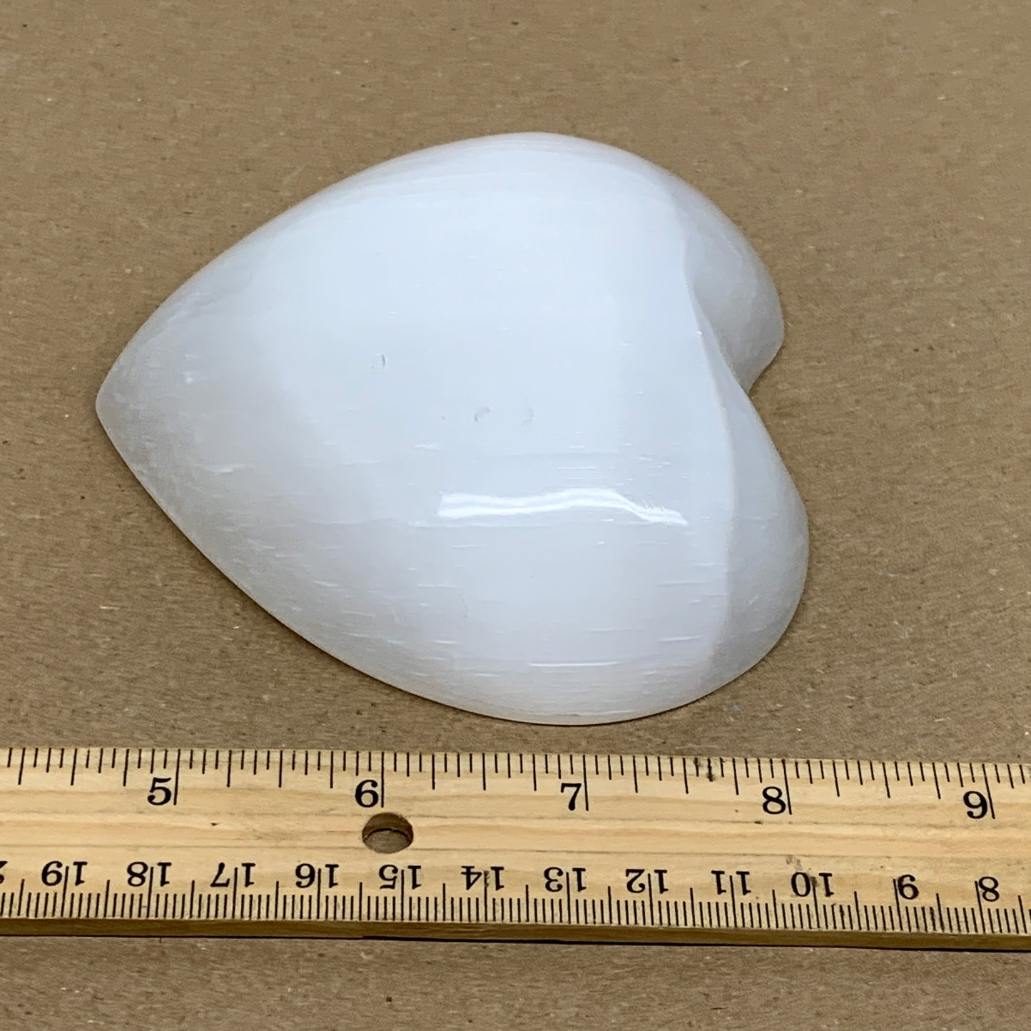 0.85 lbs, 4"x4.3"x1.2", Selenite Half Puffy Heart Crystals, Satin Spar, B36255