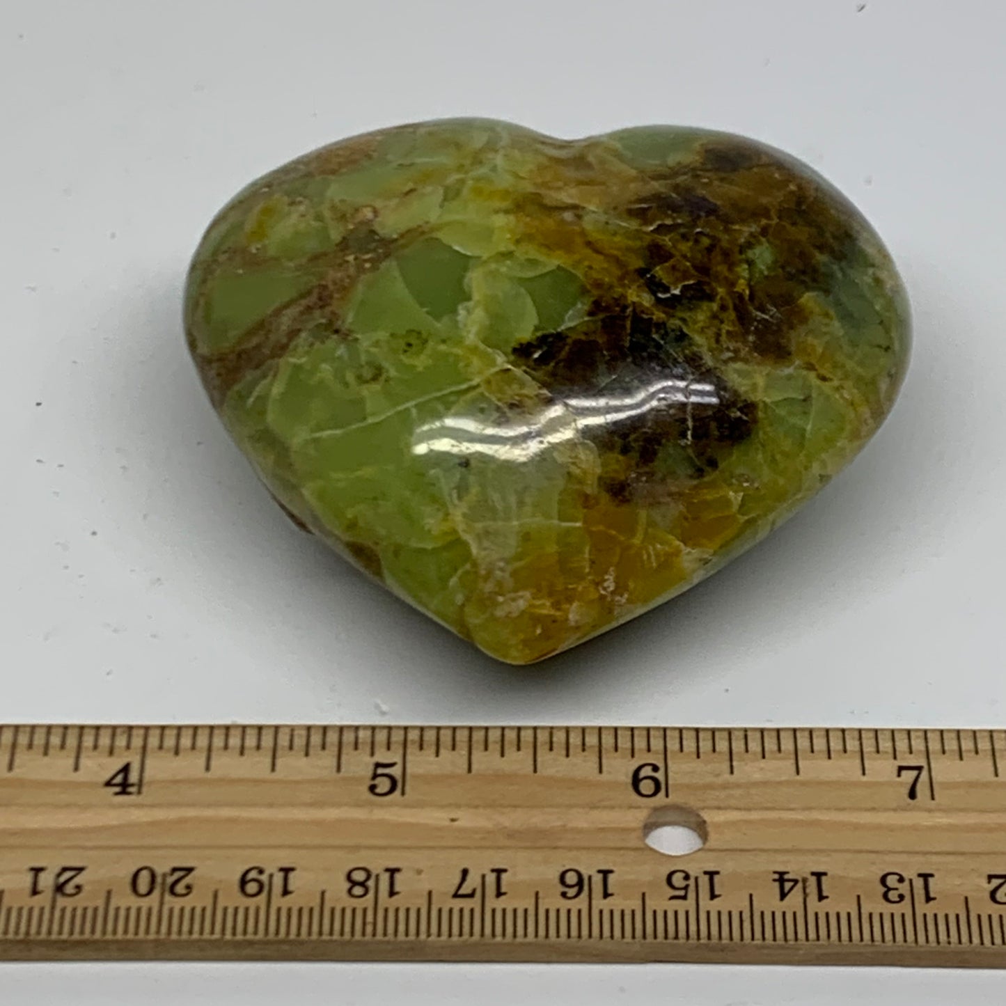 0.41 lbs, 2.7"x3"x1.5", Green Opal Heart Polished Gemstone Crystal, B37994