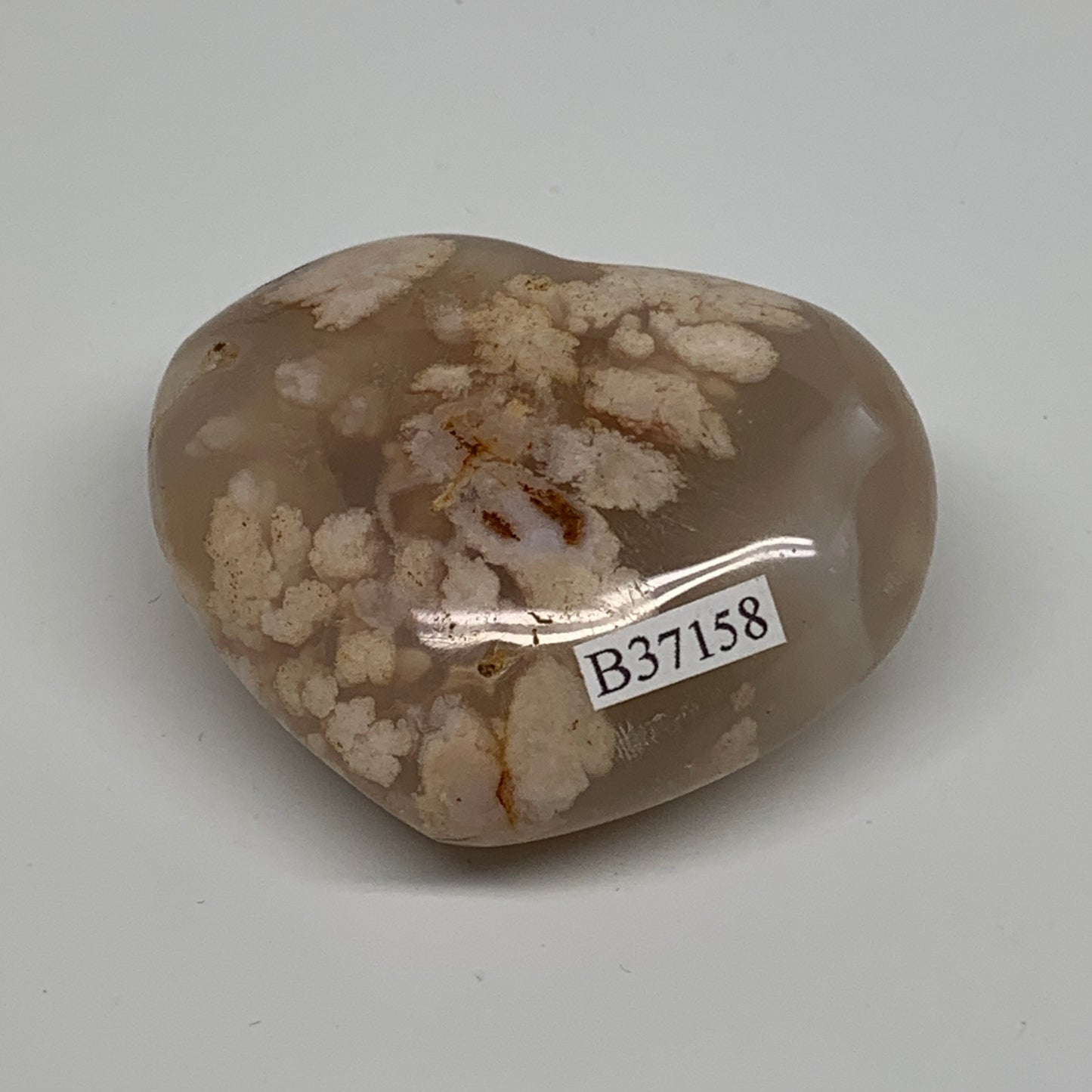 0.22 lbs, 1.9"x2.3"x1", Cherry Blossom Flower Agate Heart Crystal, B37158
