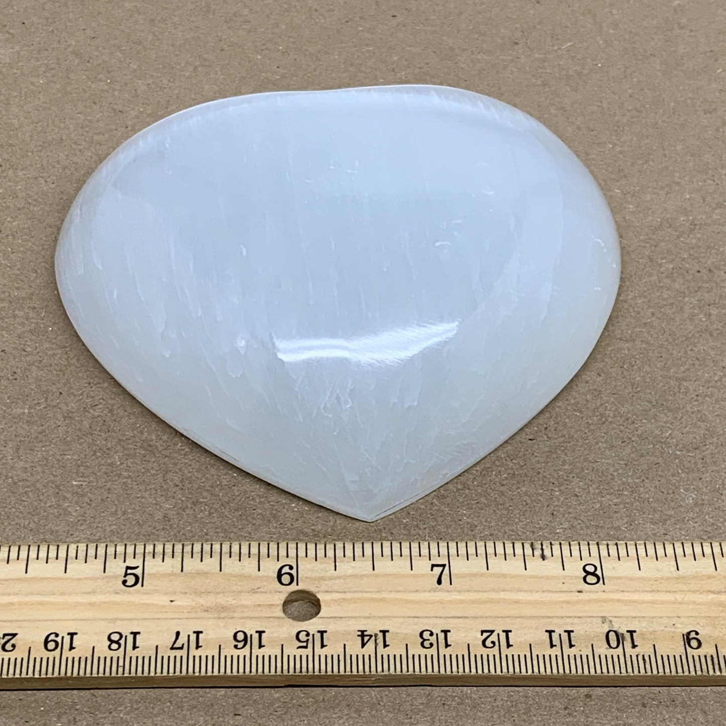0.85 lbs, 4"x4.3"x1.2", Selenite Half Puffy Heart Crystals, Satin Spar, B36255