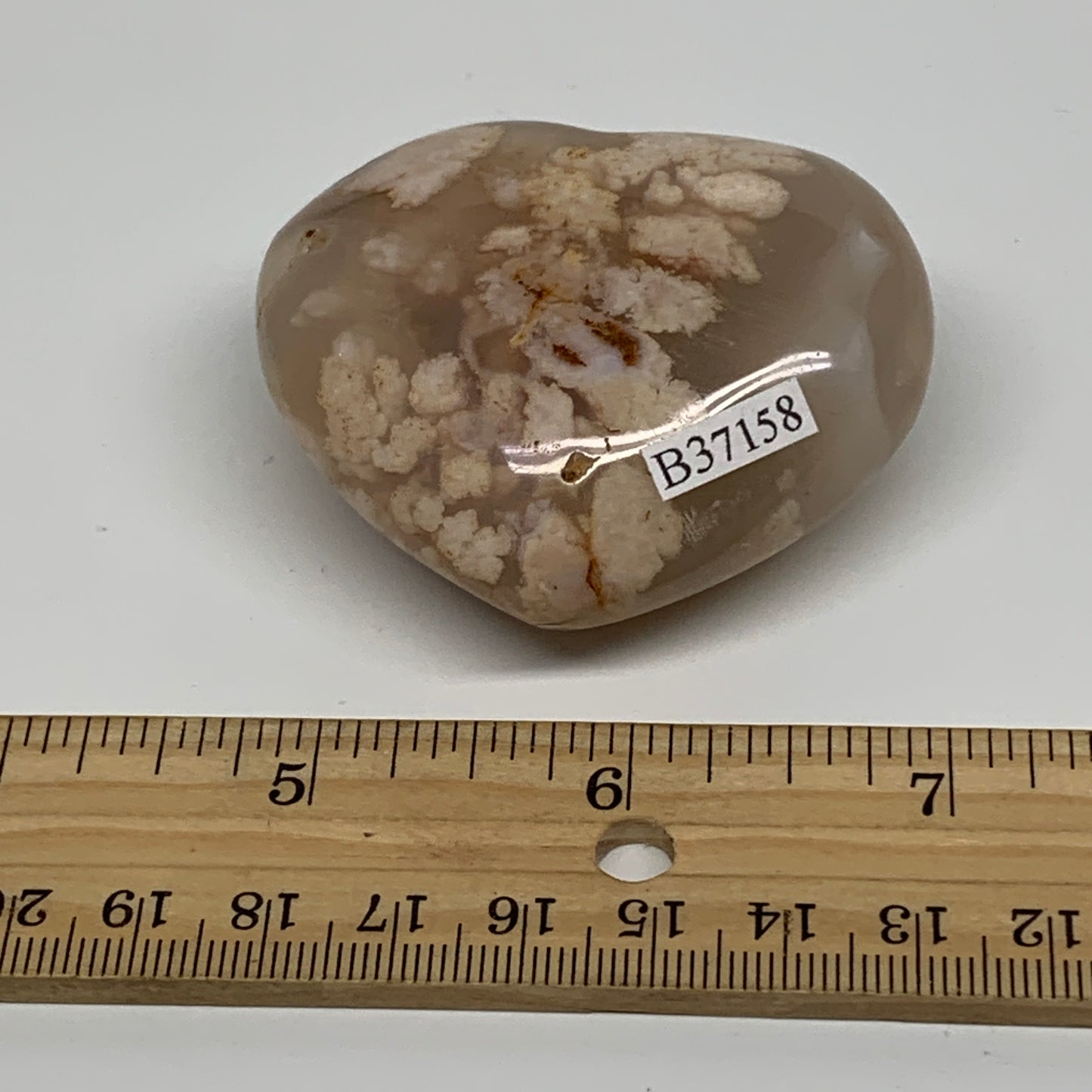 0.22 lbs, 1.9"x2.3"x1", Cherry Blossom Flower Agate Heart Crystal, B37158