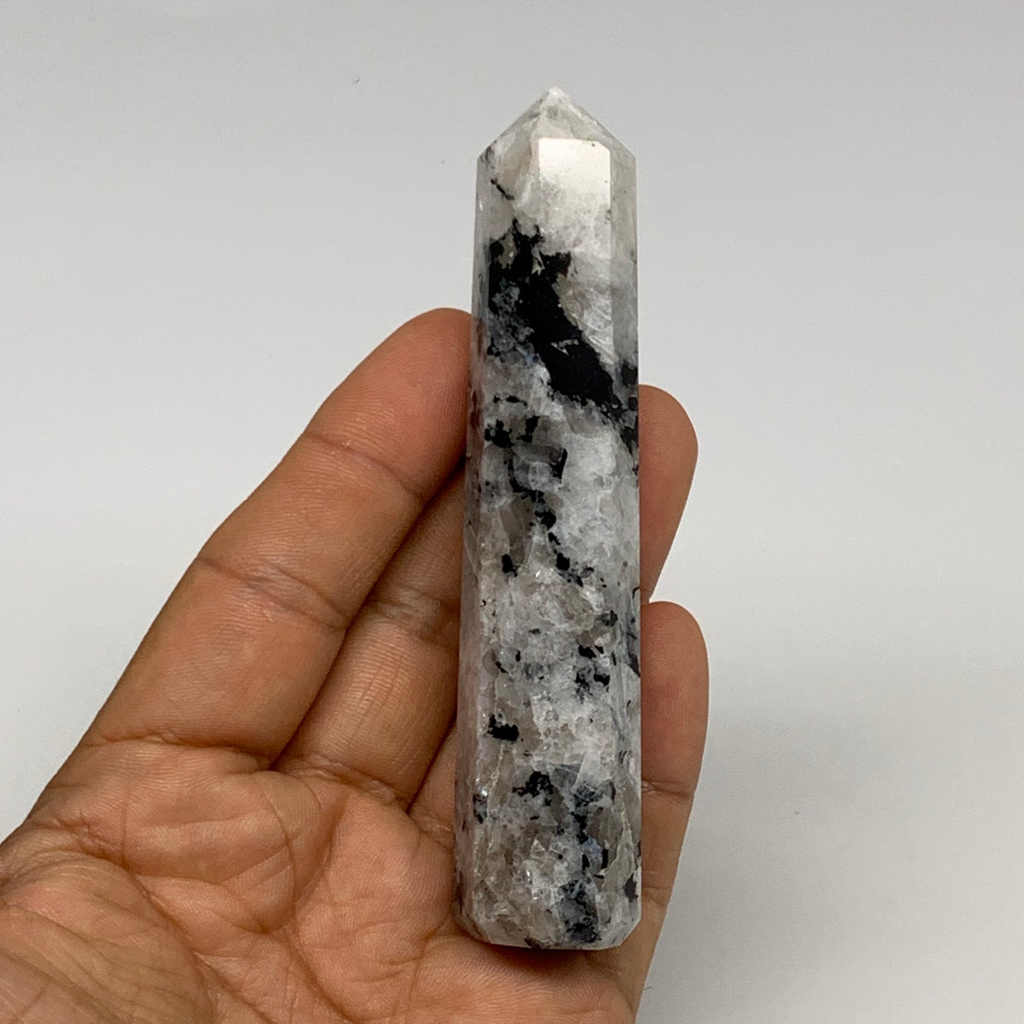 78.1g, 4"x0.8", Rainbow Moonstone Tower Obelisk Point Crystal @India, B29257