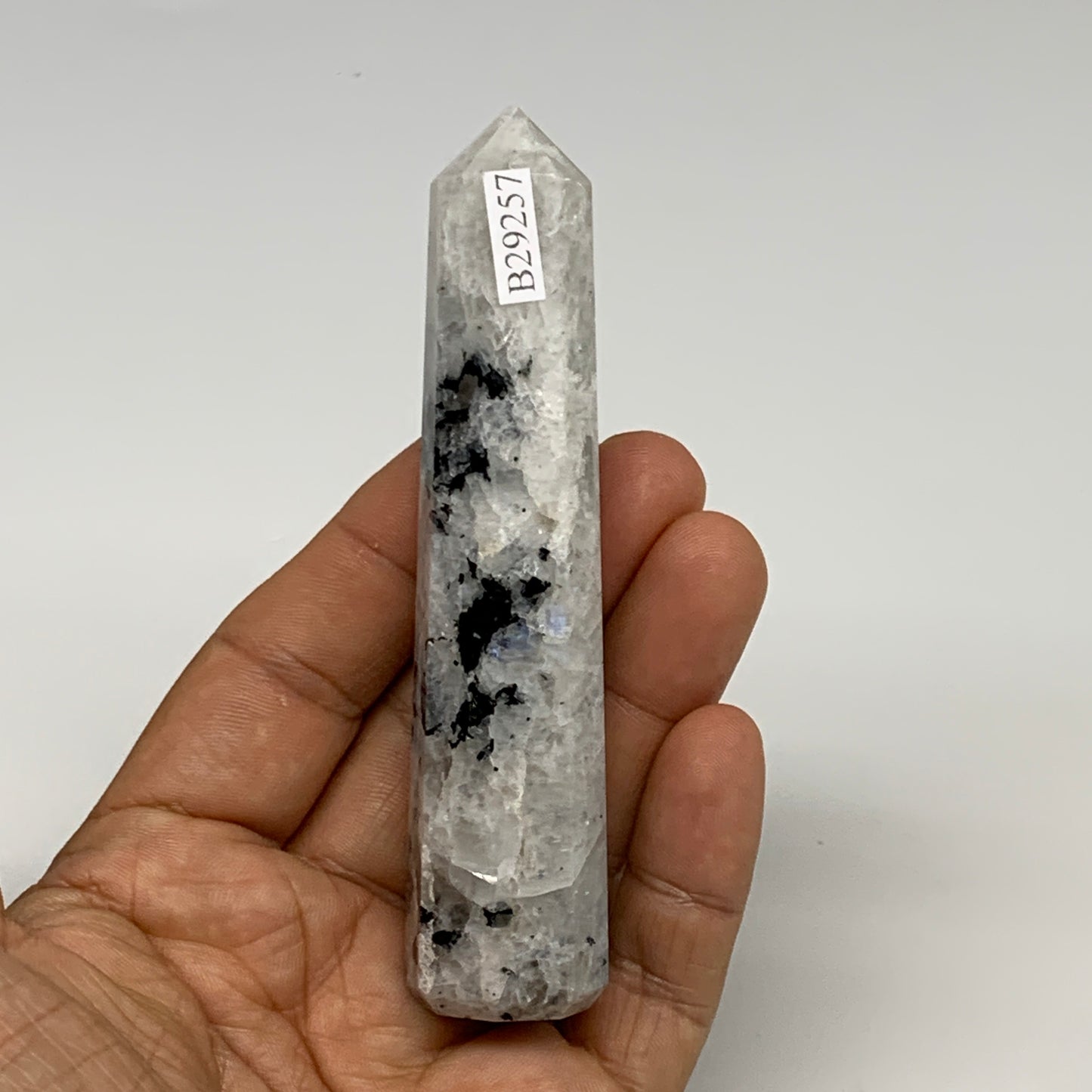 78.1g, 4"x0.8", Rainbow Moonstone Tower Obelisk Point Crystal @India, B29257