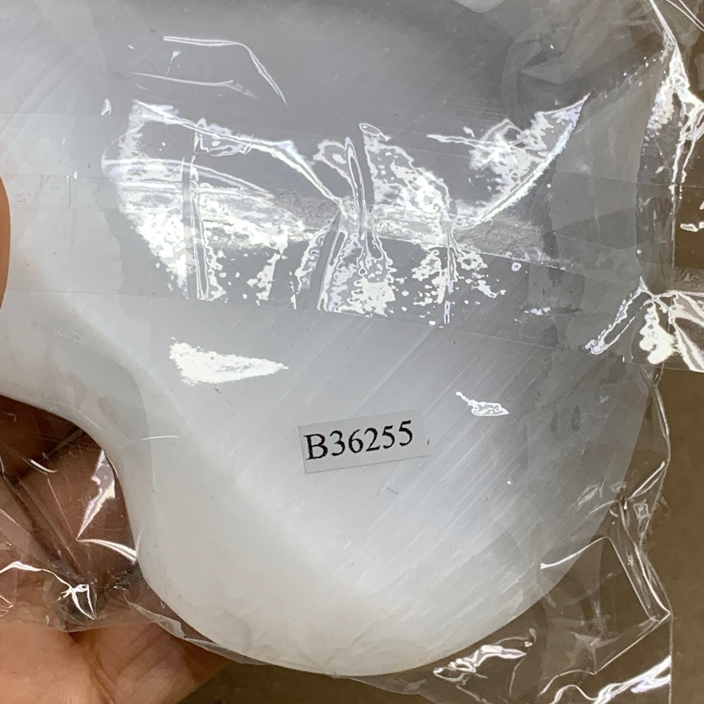 0.85 lbs, 4"x4.3"x1.2", Selenite Half Puffy Heart Crystals, Satin Spar, B36255