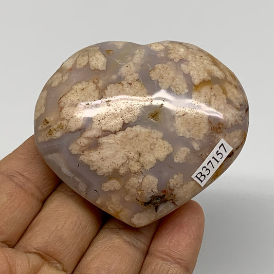 0.28 lbs, 2.3"x2.6"x1.1", Cherry Blossom Flower Agate Heart Crystal, B37157