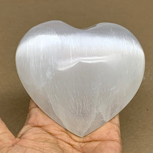 0.89 lbs, 4"x4.3"x1.3", Selenite Half Puffy Heart Crystals, Satin Spar, B36256