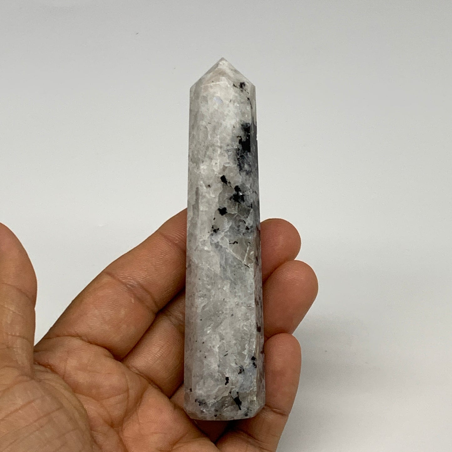 78.1g, 4"x0.8", Rainbow Moonstone Tower Obelisk Point Crystal @India, B29257