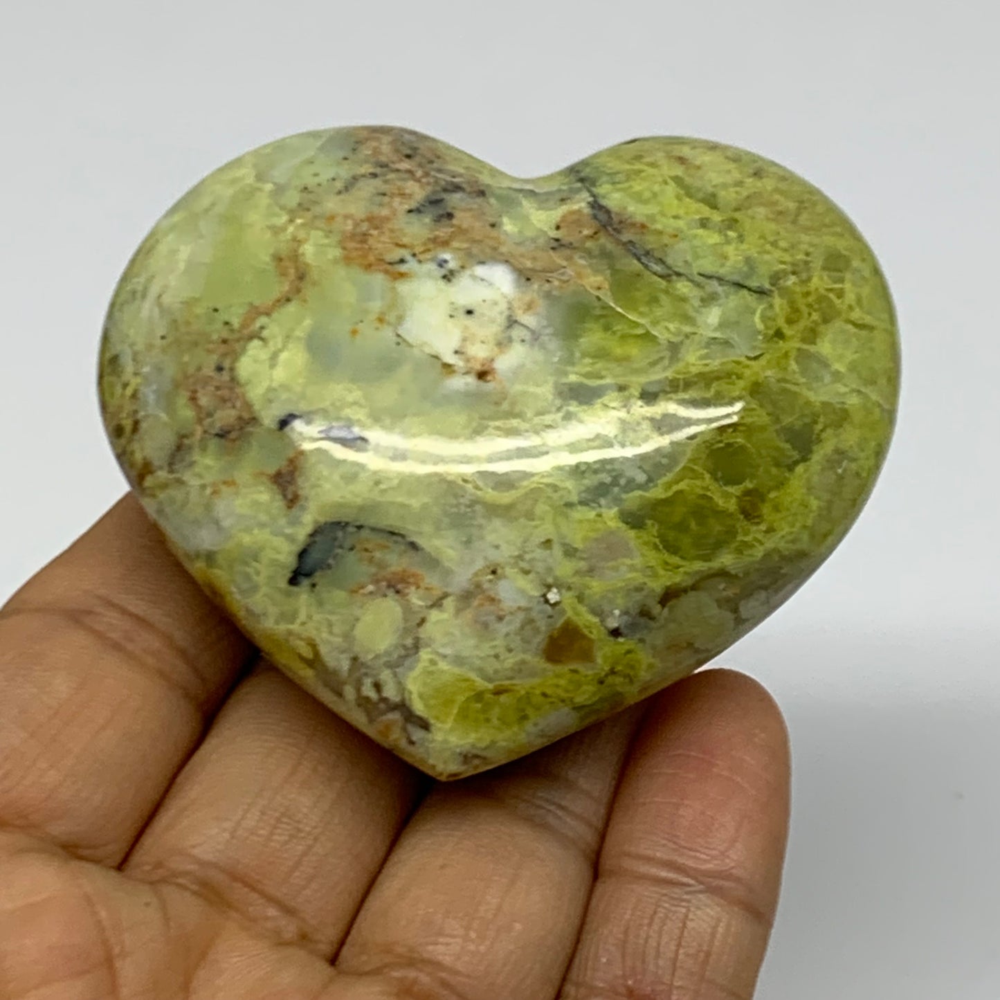 0.24 lbs, 2.3"x2.6"x1.2", Green Opal Heart Polished Gemstone Crystal, B37995