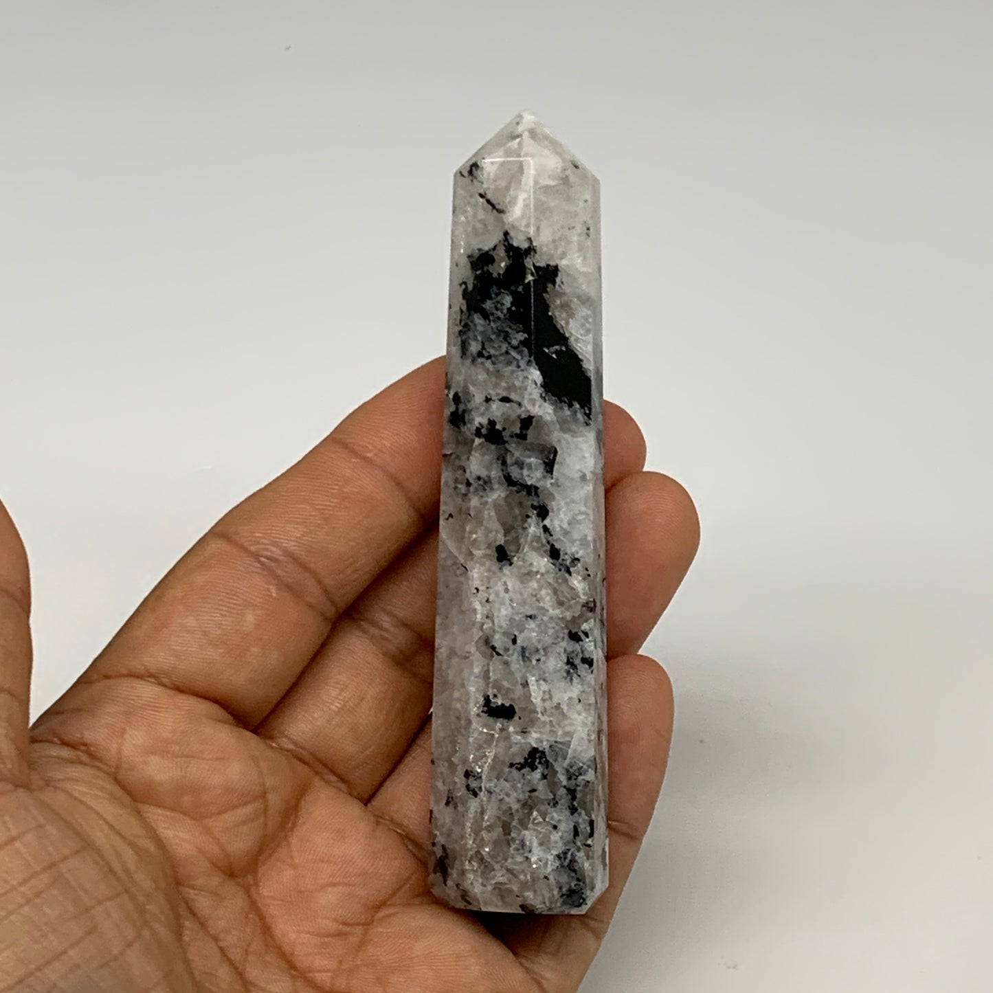 78.1g, 4"x0.8", Rainbow Moonstone Tower Obelisk Point Crystal @India, B29257