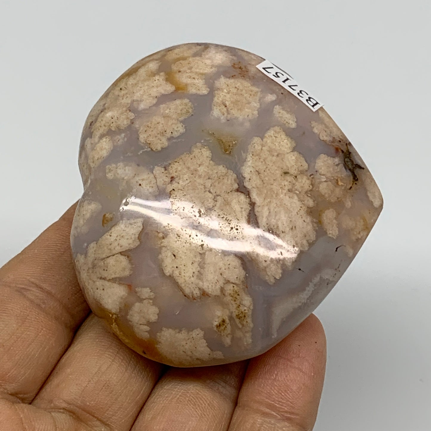 0.28 lbs, 2.3"x2.6"x1.1", Cherry Blossom Flower Agate Heart Crystal, B37157