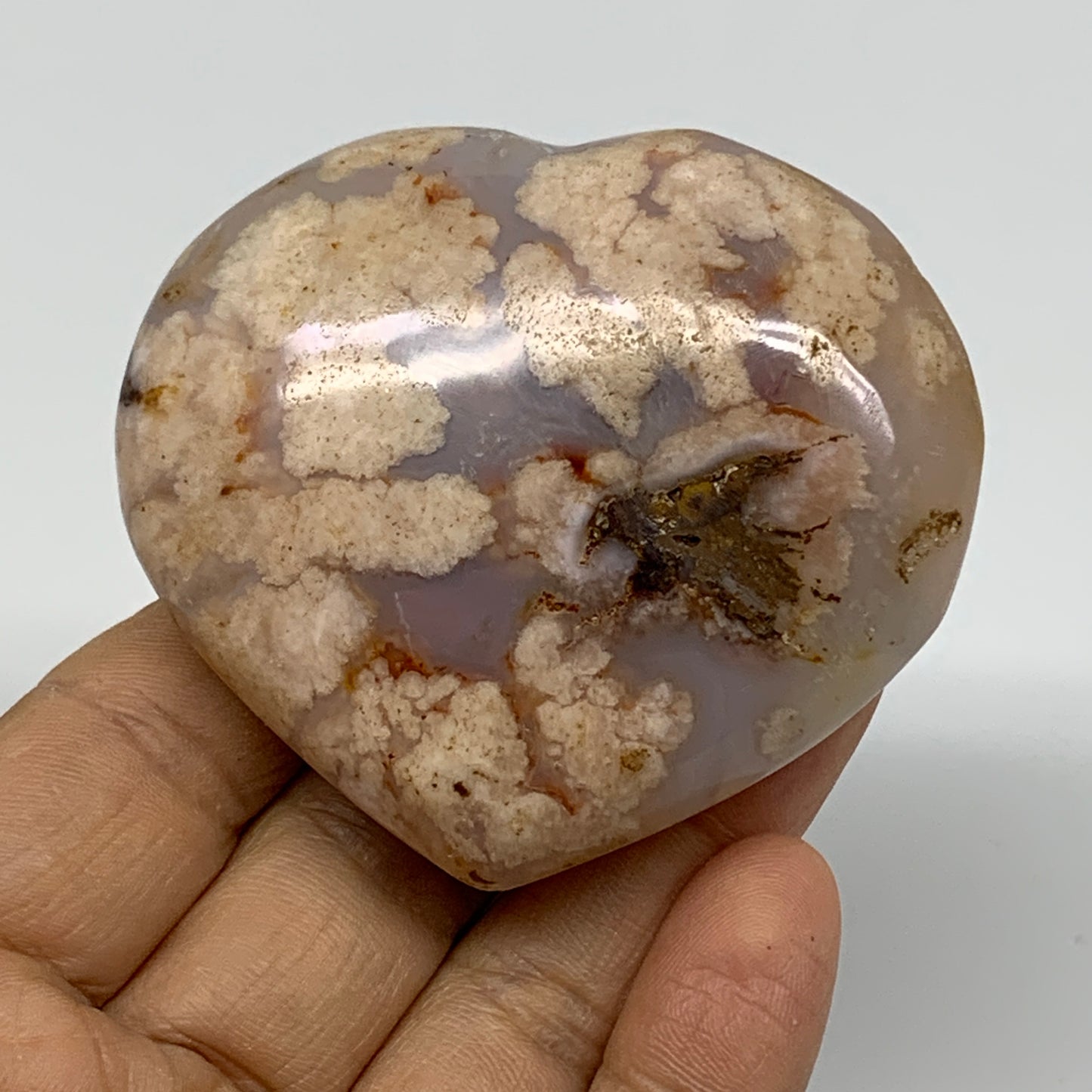 0.28 lbs, 2.3"x2.6"x1.1", Cherry Blossom Flower Agate Heart Crystal, B37157