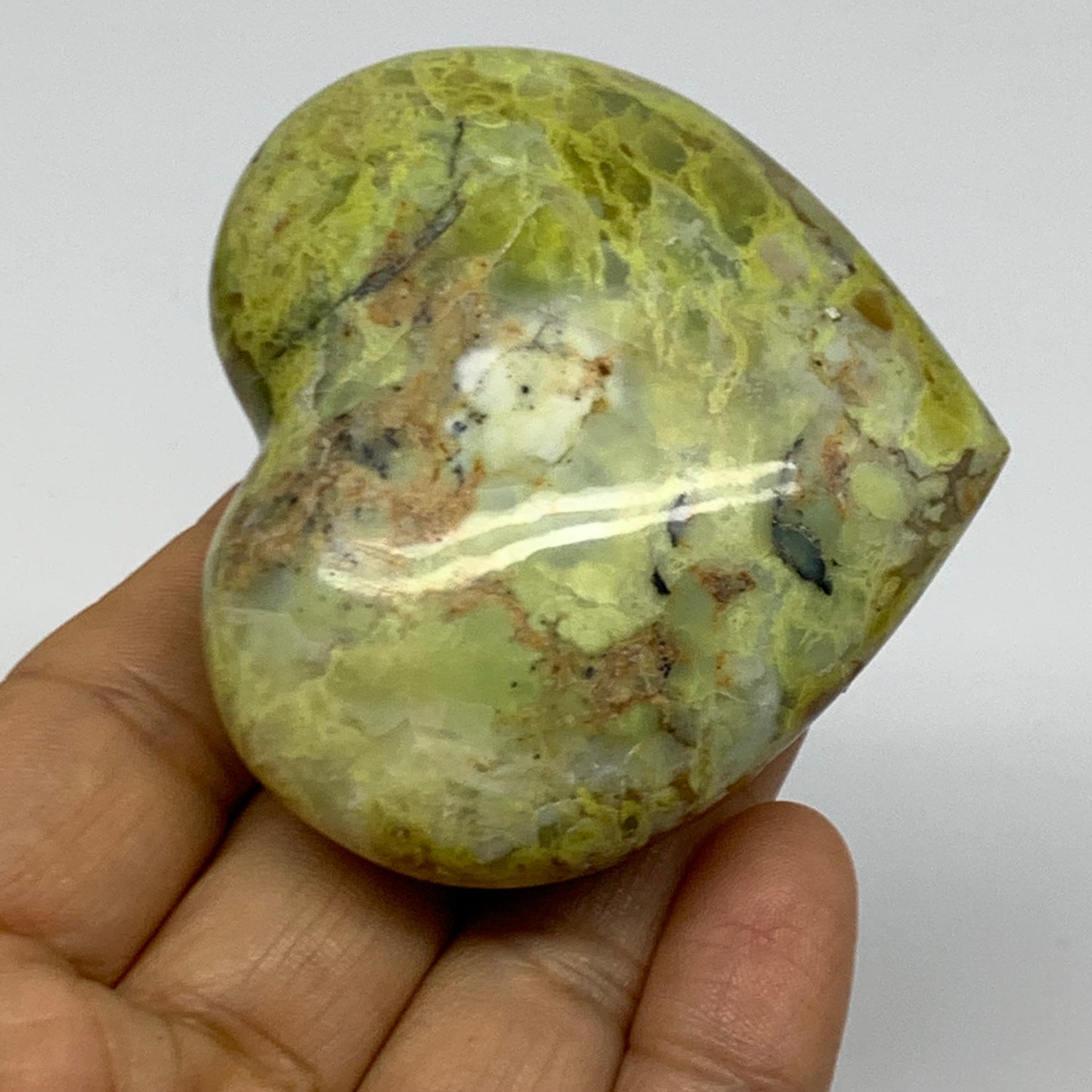 0.24 lbs, 2.3"x2.6"x1.2", Green Opal Heart Polished Gemstone Crystal, B37995