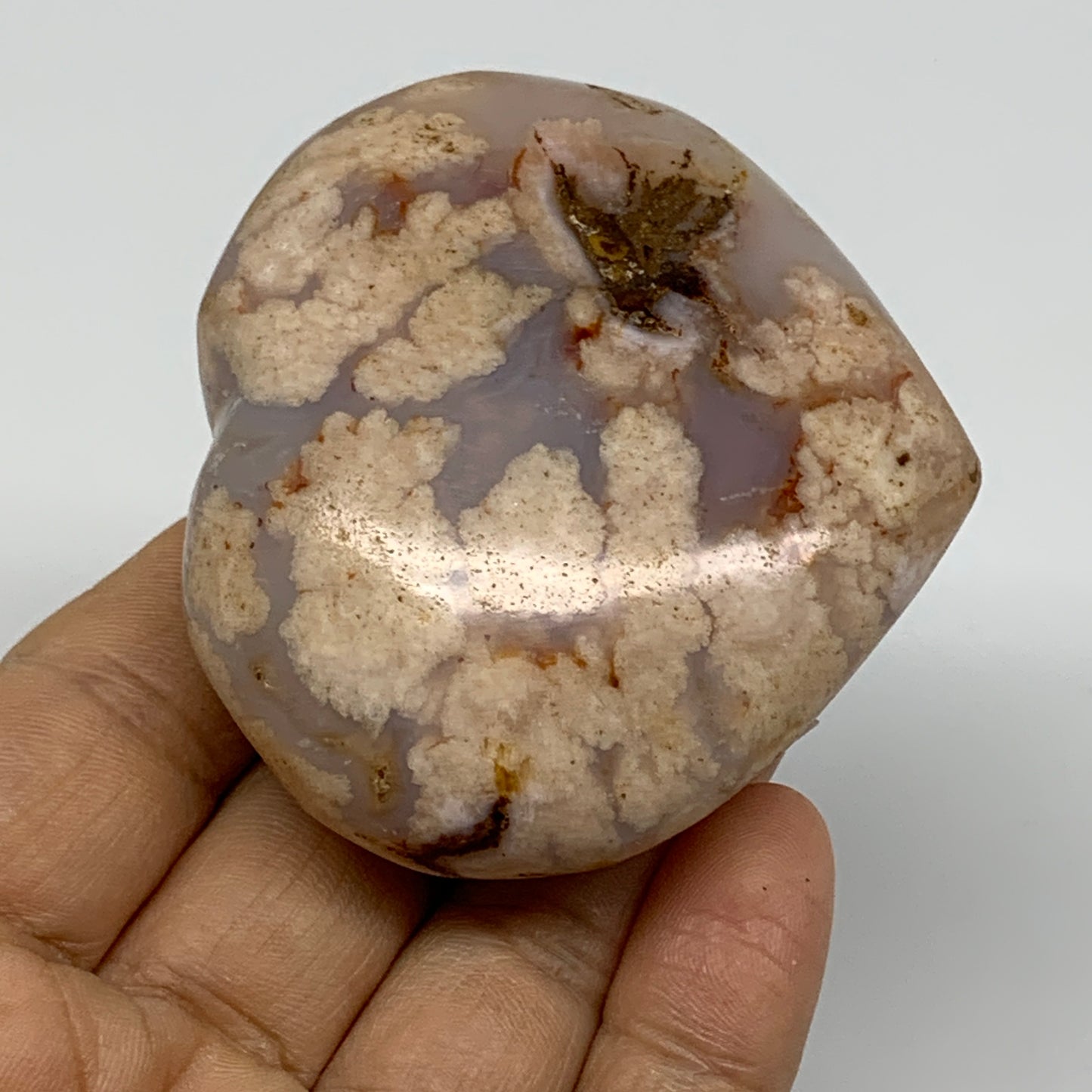 0.28 lbs, 2.3"x2.6"x1.1", Cherry Blossom Flower Agate Heart Crystal, B37157