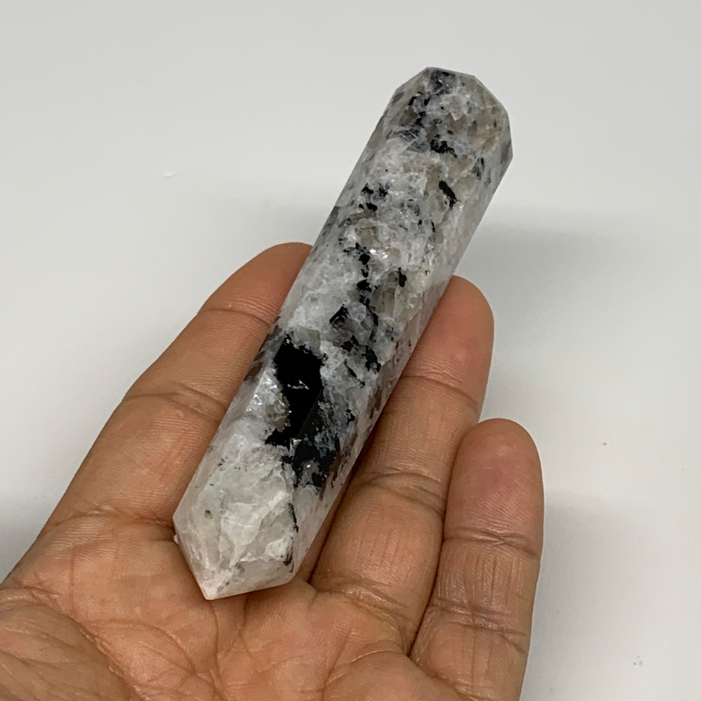 78.1g, 4"x0.8", Rainbow Moonstone Tower Obelisk Point Crystal @India, B29257