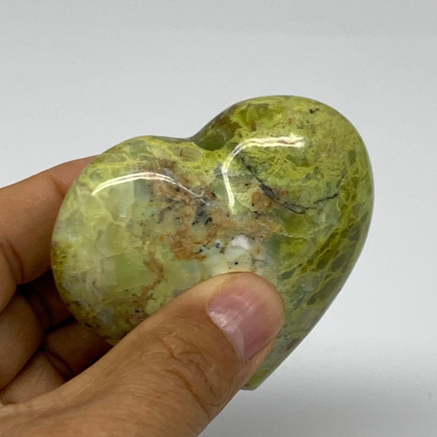 0.24 lbs, 2.3"x2.6"x1.2", Green Opal Heart Polished Gemstone Crystal, B37995