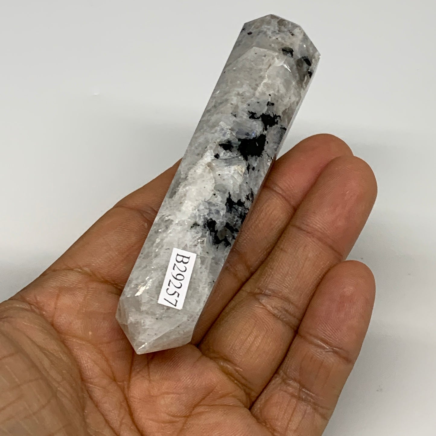 78.1g, 4"x0.8", Rainbow Moonstone Tower Obelisk Point Crystal @India, B29257