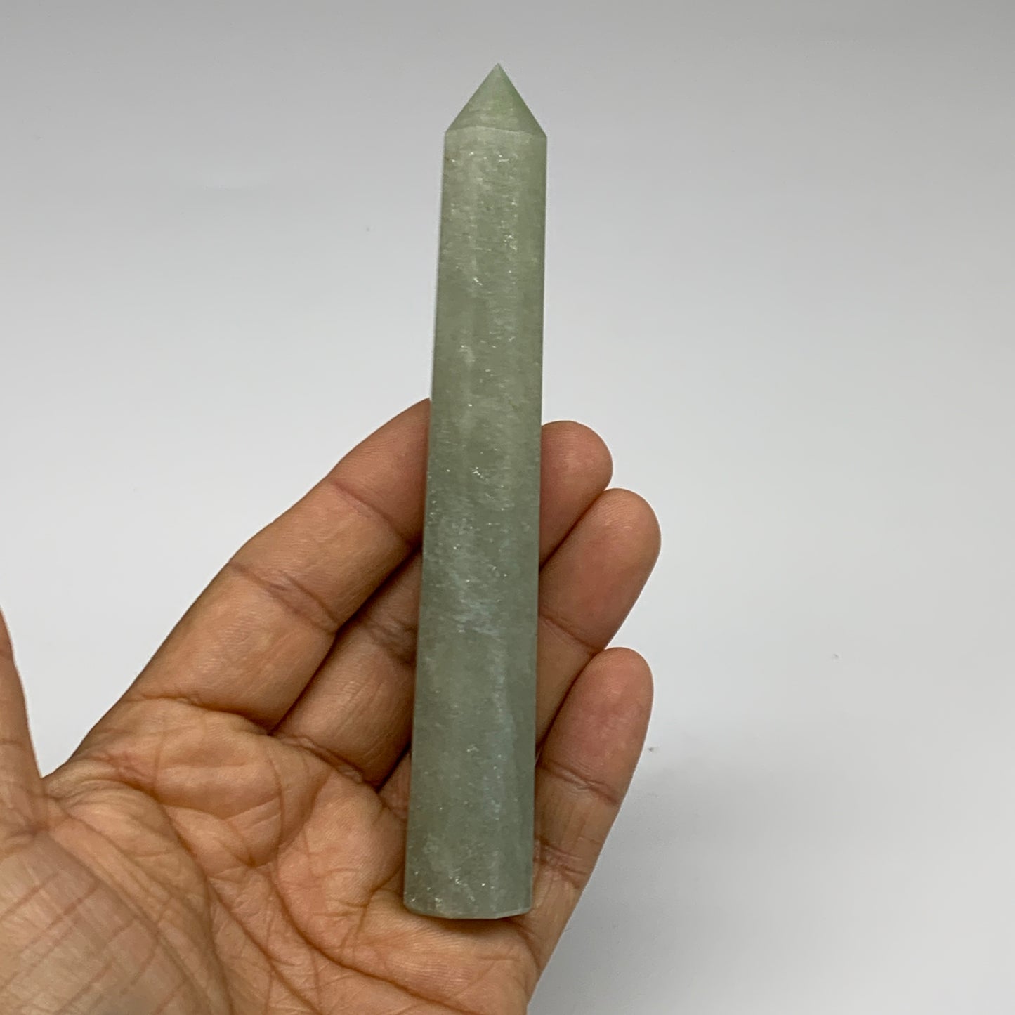72.4g, 4.9"x0.7", Green Aventurine Tower Obelisk Point Crystal @India,B31541
