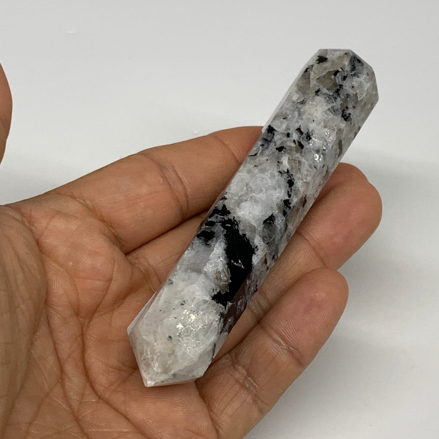 78.1g, 4"x0.8", Rainbow Moonstone Tower Obelisk Point Crystal @India, B29257