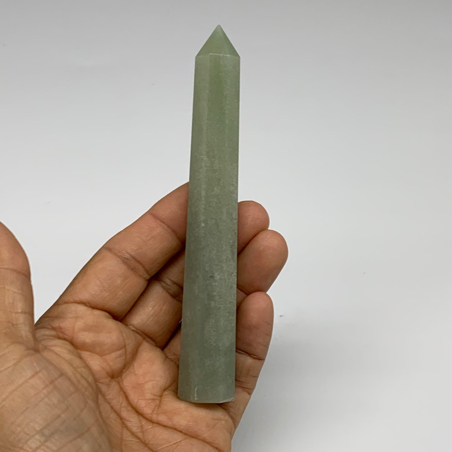 72.4g, 4.9"x0.7", Green Aventurine Tower Obelisk Point Crystal @India,B31541