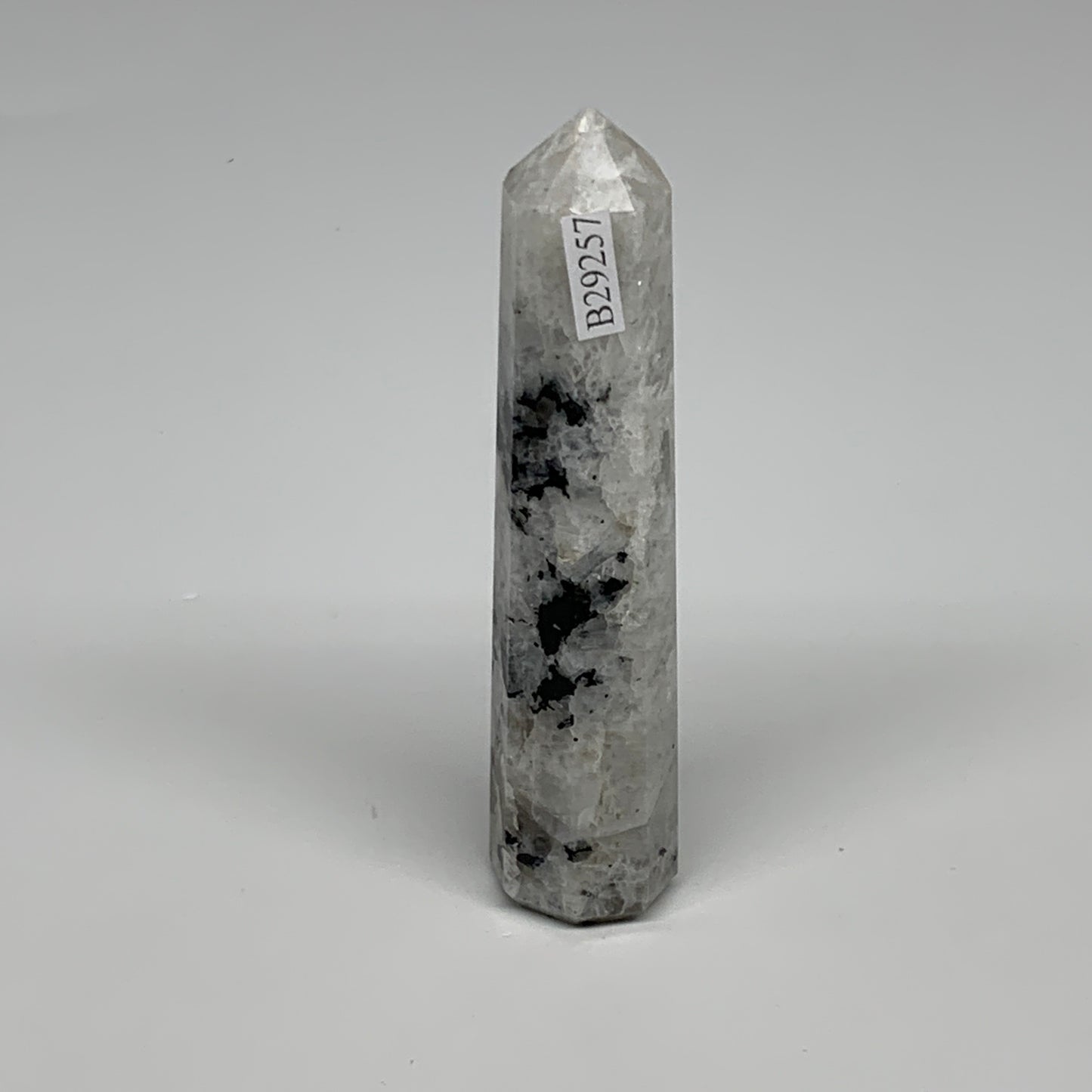 78.1g, 4"x0.8", Rainbow Moonstone Tower Obelisk Point Crystal @India, B29257