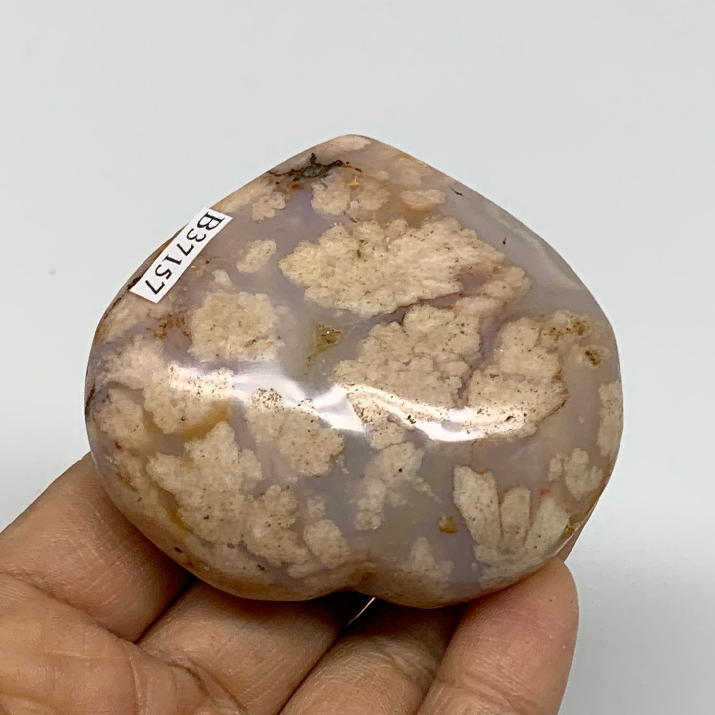 0.28 lbs, 2.3"x2.6"x1.1", Cherry Blossom Flower Agate Heart Crystal, B37157