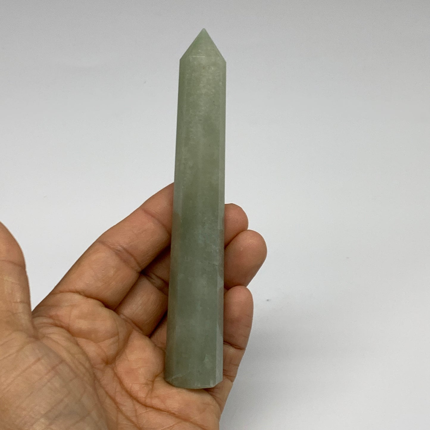 72.4g, 4.9"x0.7", Green Aventurine Tower Obelisk Point Crystal @India,B31541