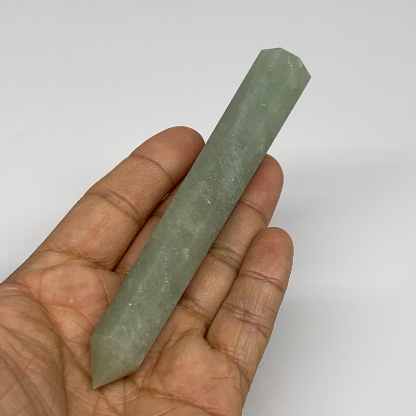 72.4g, 4.9"x0.7", Green Aventurine Tower Obelisk Point Crystal @India,B31541