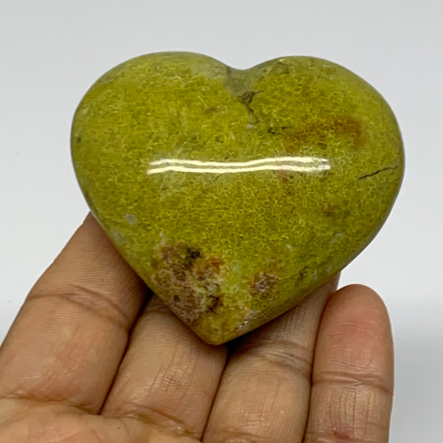 0.19 lbs, 2.2"x2.4"x1", Green Opal Heart Polished Gemstone Crystal, B37996