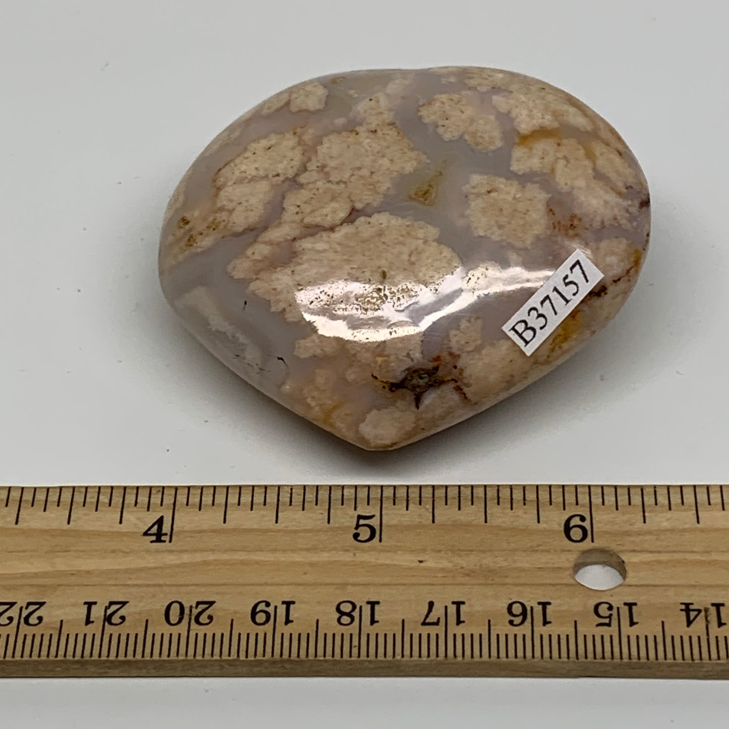 0.28 lbs, 2.3"x2.6"x1.1", Cherry Blossom Flower Agate Heart Crystal, B37157
