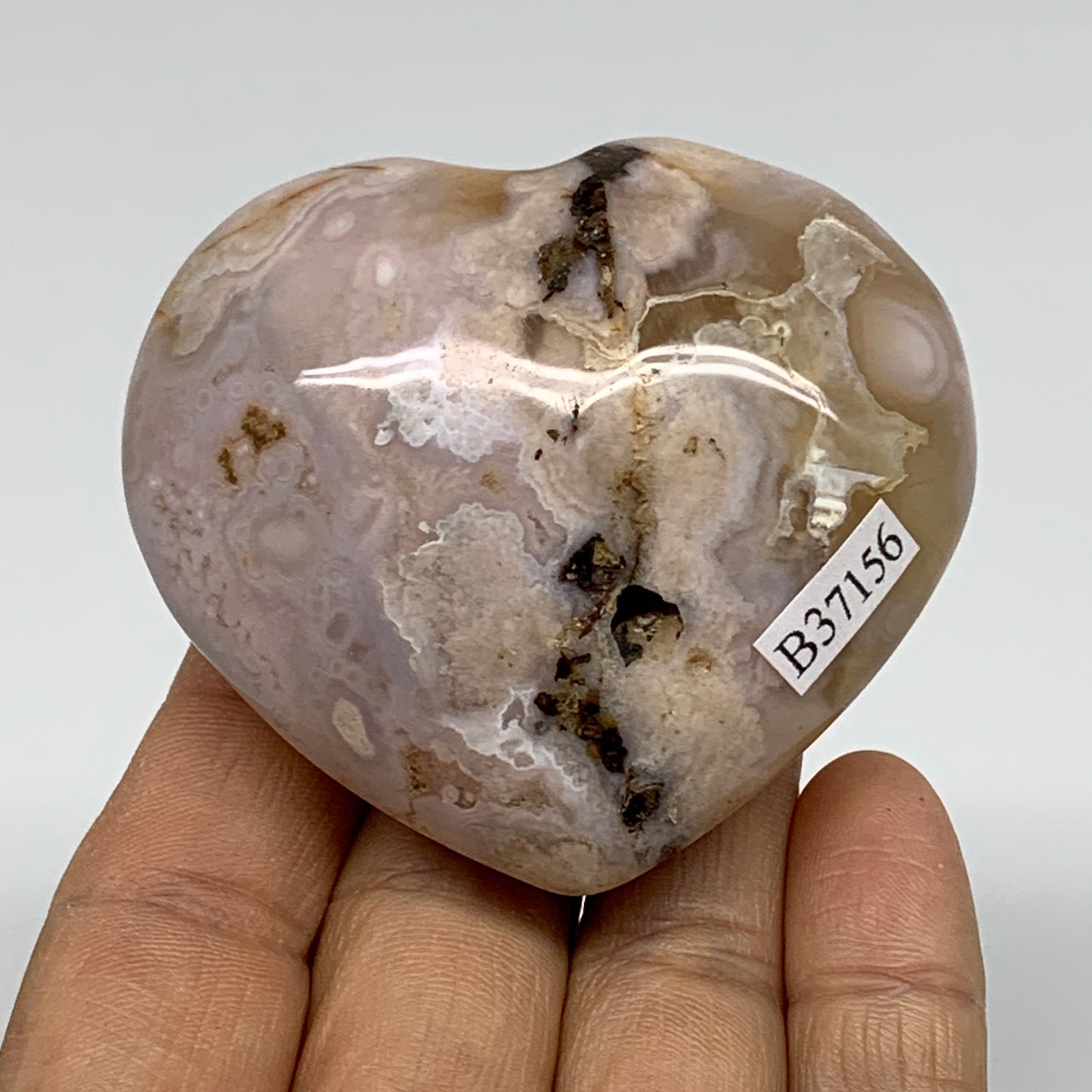 0.28 lbs, 2.2"x2.5"x1.2", Cherry Blossom Flower Agate Heart Crystal, B37156