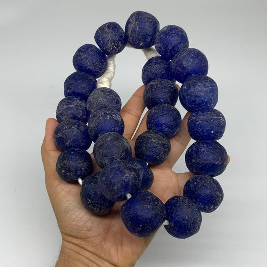 2.08 lbs, 24mm-30mm, 1 Strand, 25 beads, Blue Sea Glass Beads, B35663