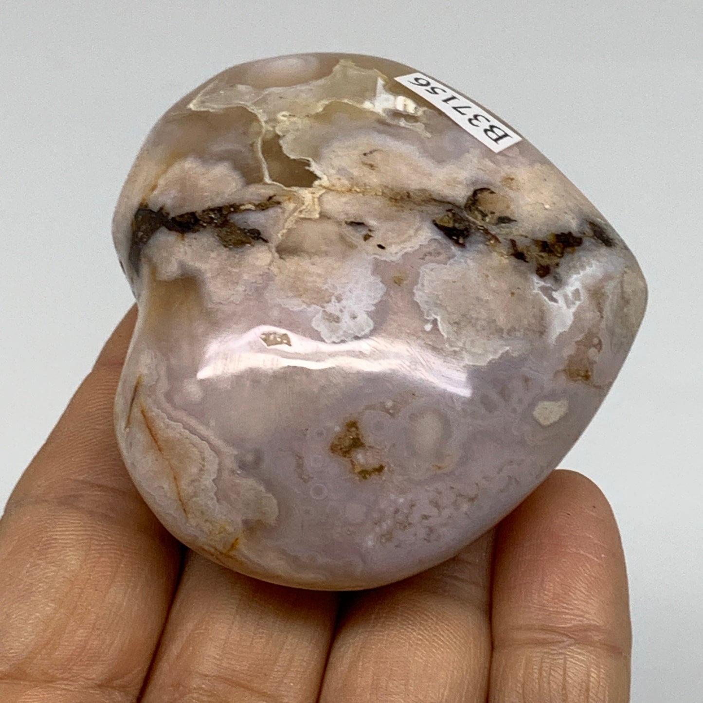 0.28 lbs, 2.2"x2.5"x1.2", Cherry Blossom Flower Agate Heart Crystal, B37156