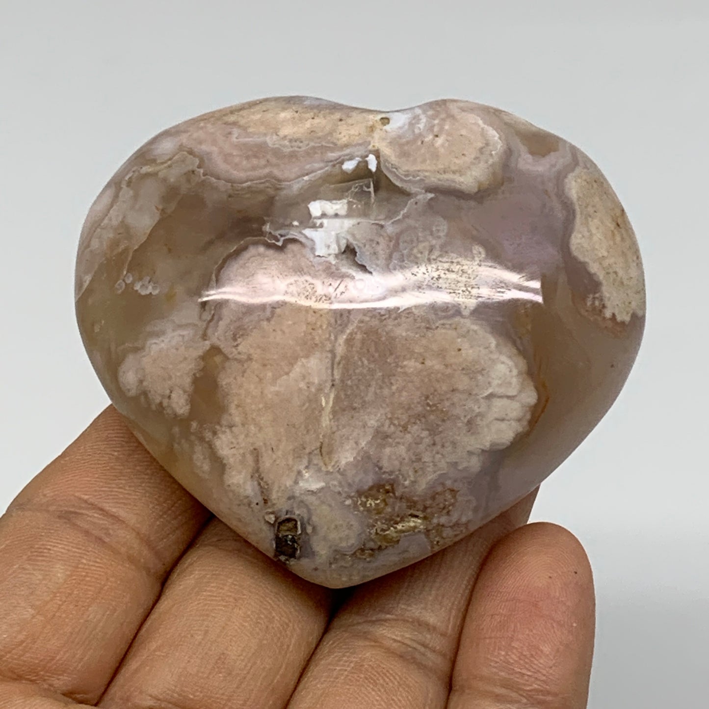 0.28 lbs, 2.2"x2.5"x1.2", Cherry Blossom Flower Agate Heart Crystal, B37156