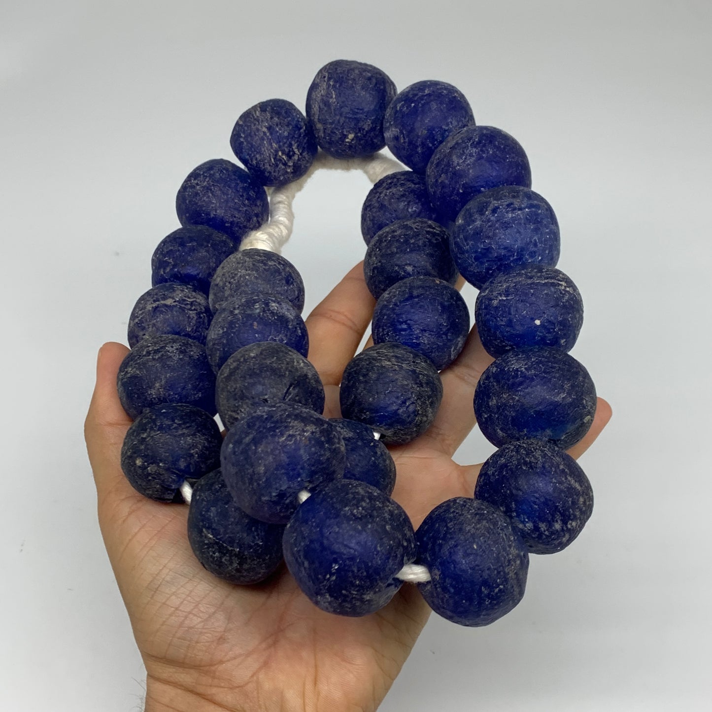 2.08 lbs, 24mm-30mm, 1 Strand, 25 beads, Blue Sea Glass Beads, B35663