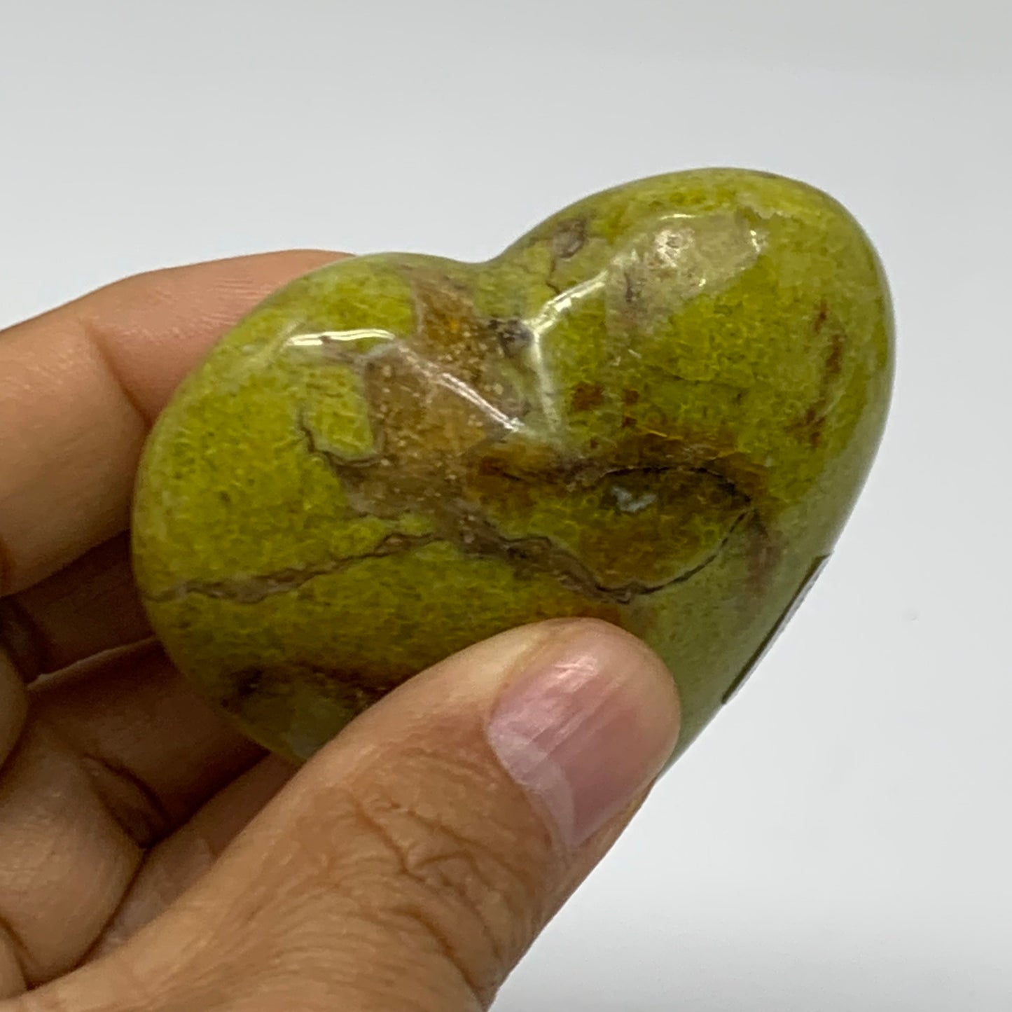 0.19 lbs, 2.2"x2.4"x1", Green Opal Heart Polished Gemstone Crystal, B37996
