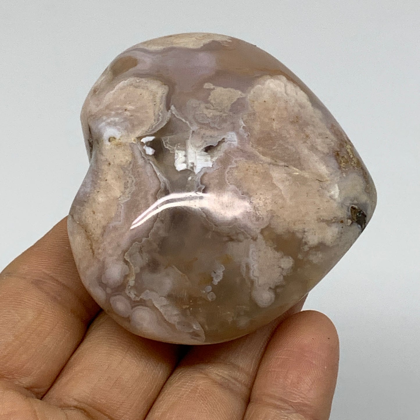 0.28 lbs, 2.2"x2.5"x1.2", Cherry Blossom Flower Agate Heart Crystal, B37156