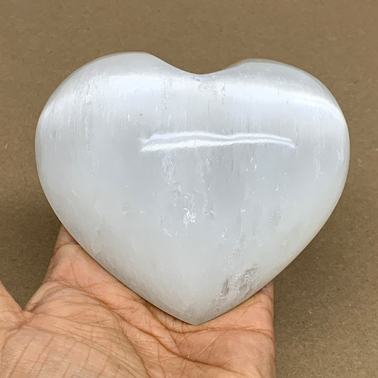 0.9 lbs, 3.9"x4.3"x1.4", Selenite Half Puffy Heart Crystals, Satin Spar, B36257