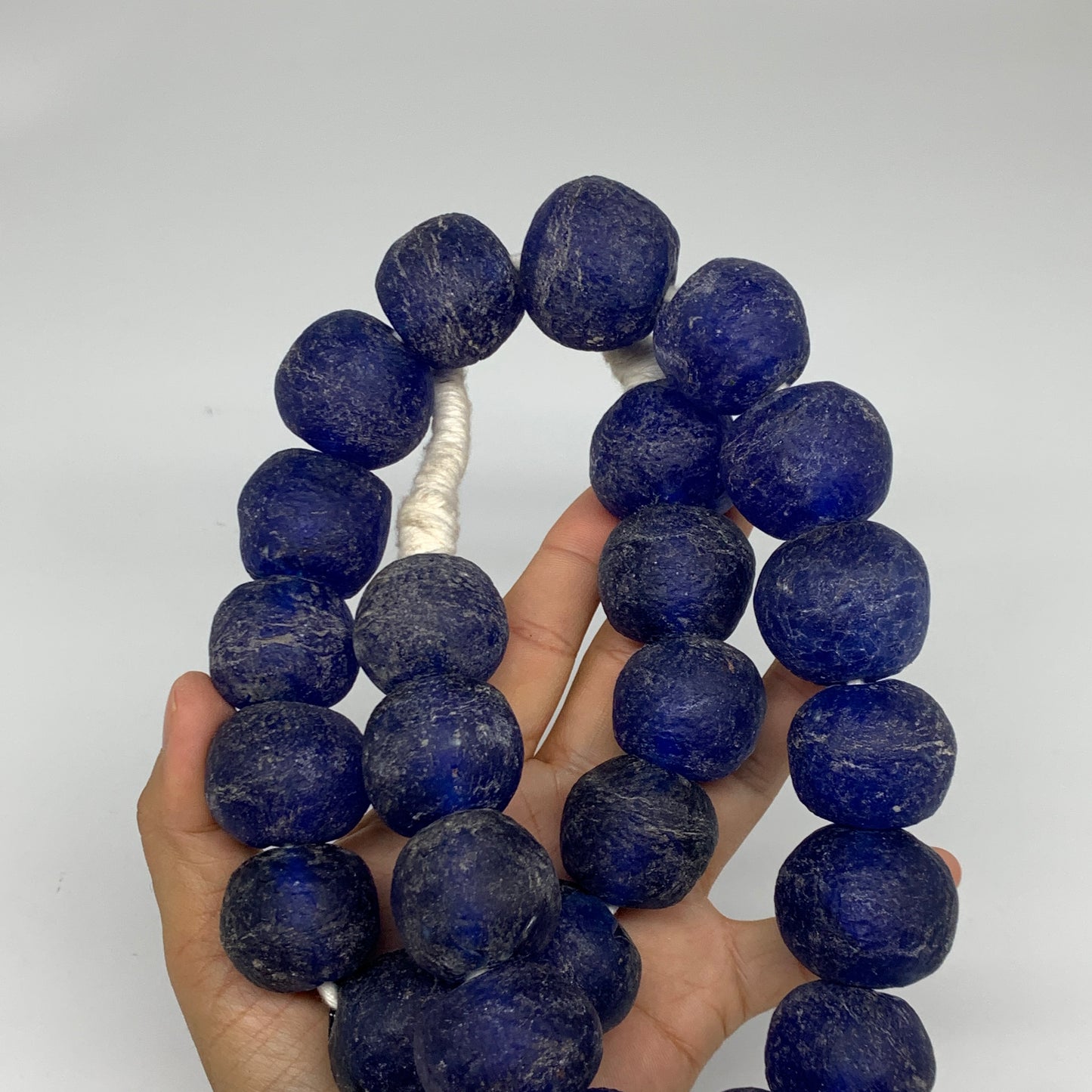 2.08 lbs, 24mm-30mm, 1 Strand, 25 beads, Blue Sea Glass Beads, B35663