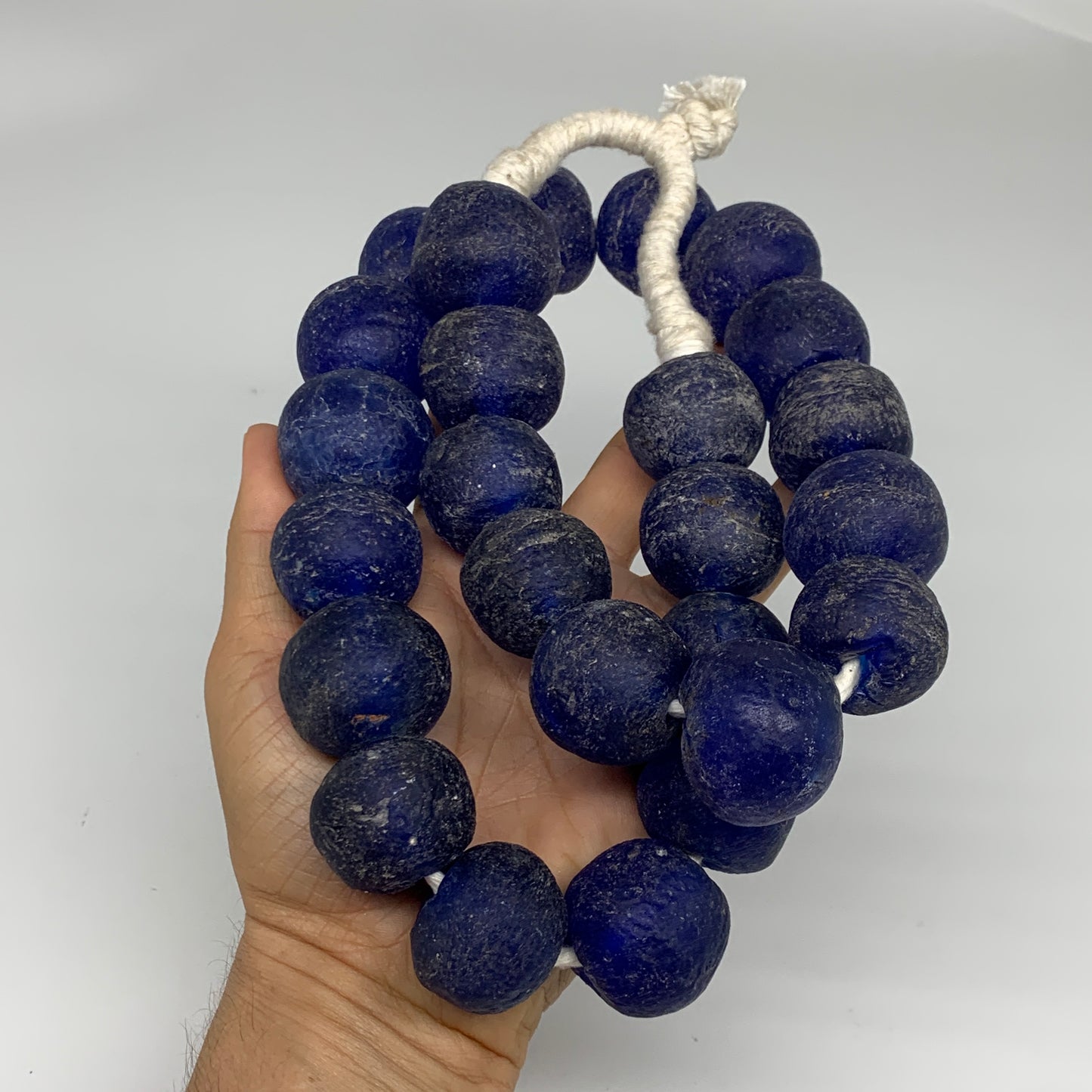 2.08 lbs, 24mm-30mm, 1 Strand, 25 beads, Blue Sea Glass Beads, B35663