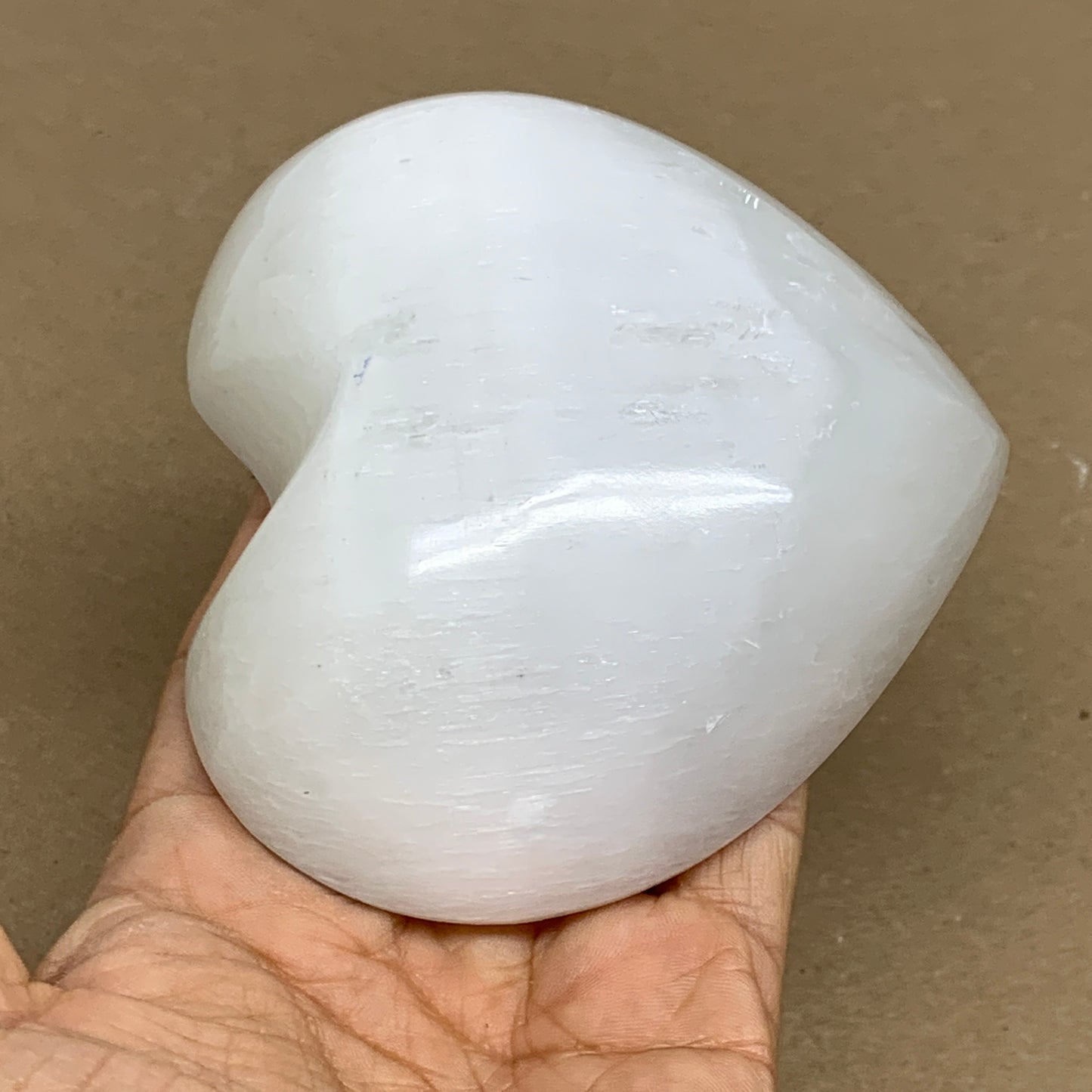 0.9 lbs, 3.9"x4.3"x1.4", Selenite Half Puffy Heart Crystals, Satin Spar, B36257