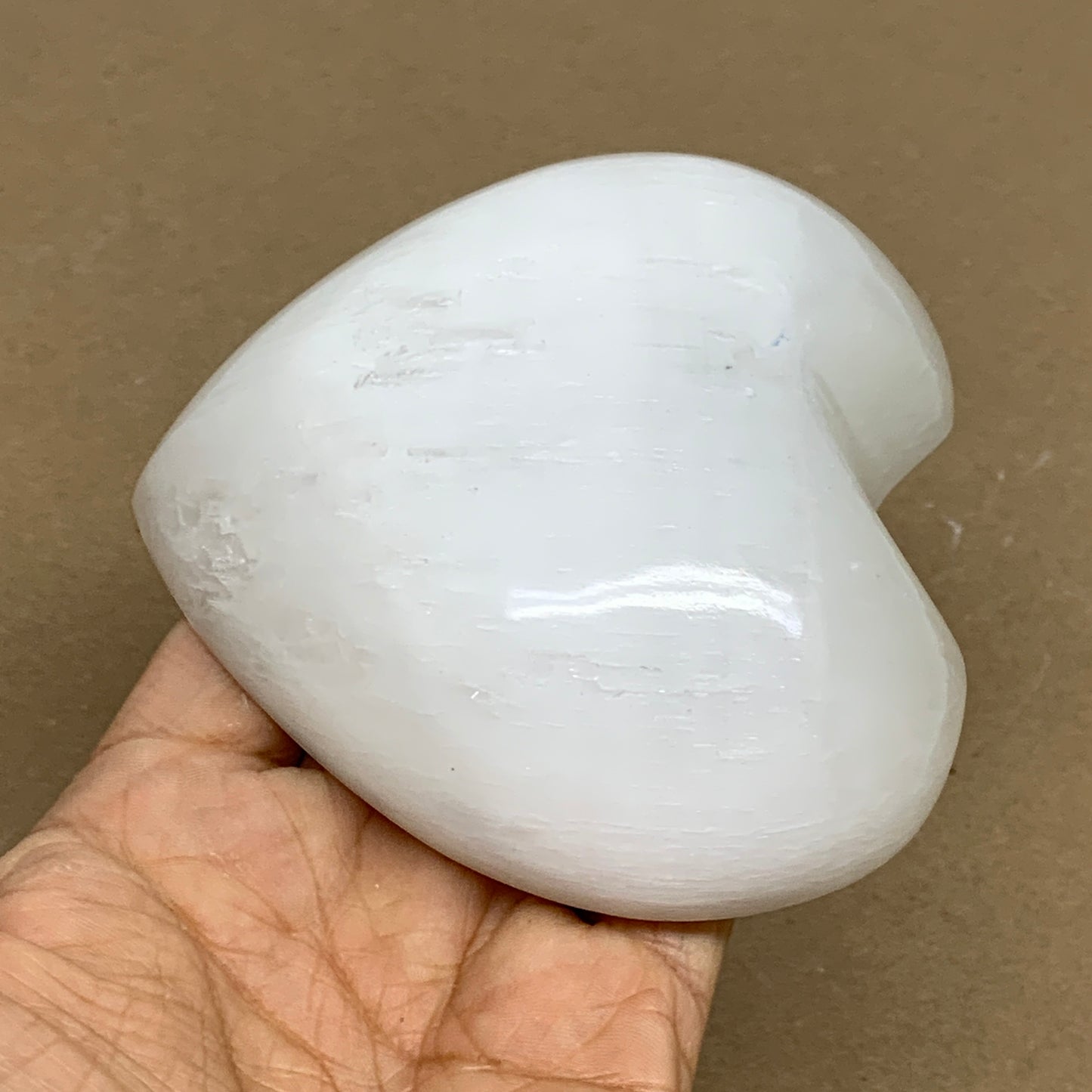 0.9 lbs, 3.9"x4.3"x1.4", Selenite Half Puffy Heart Crystals, Satin Spar, B36257