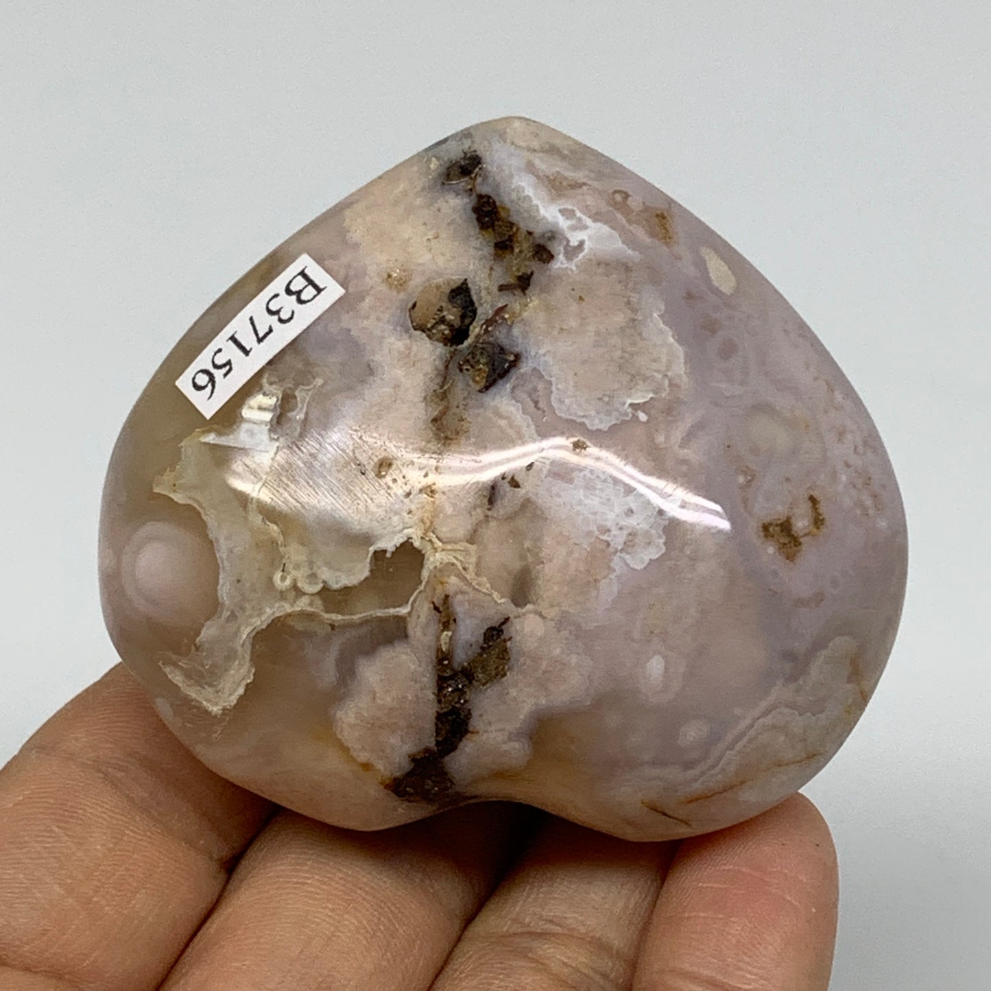 0.28 lbs, 2.2"x2.5"x1.2", Cherry Blossom Flower Agate Heart Crystal, B37156