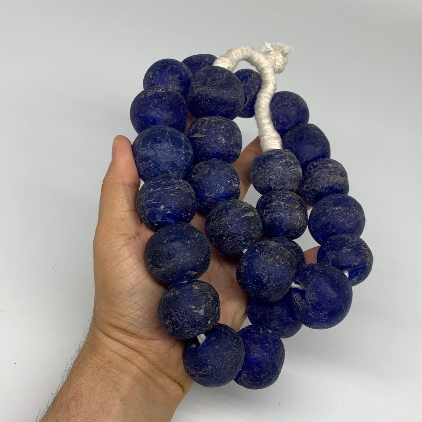 2.08 lbs, 24mm-30mm, 1 Strand, 25 beads, Blue Sea Glass Beads, B35663